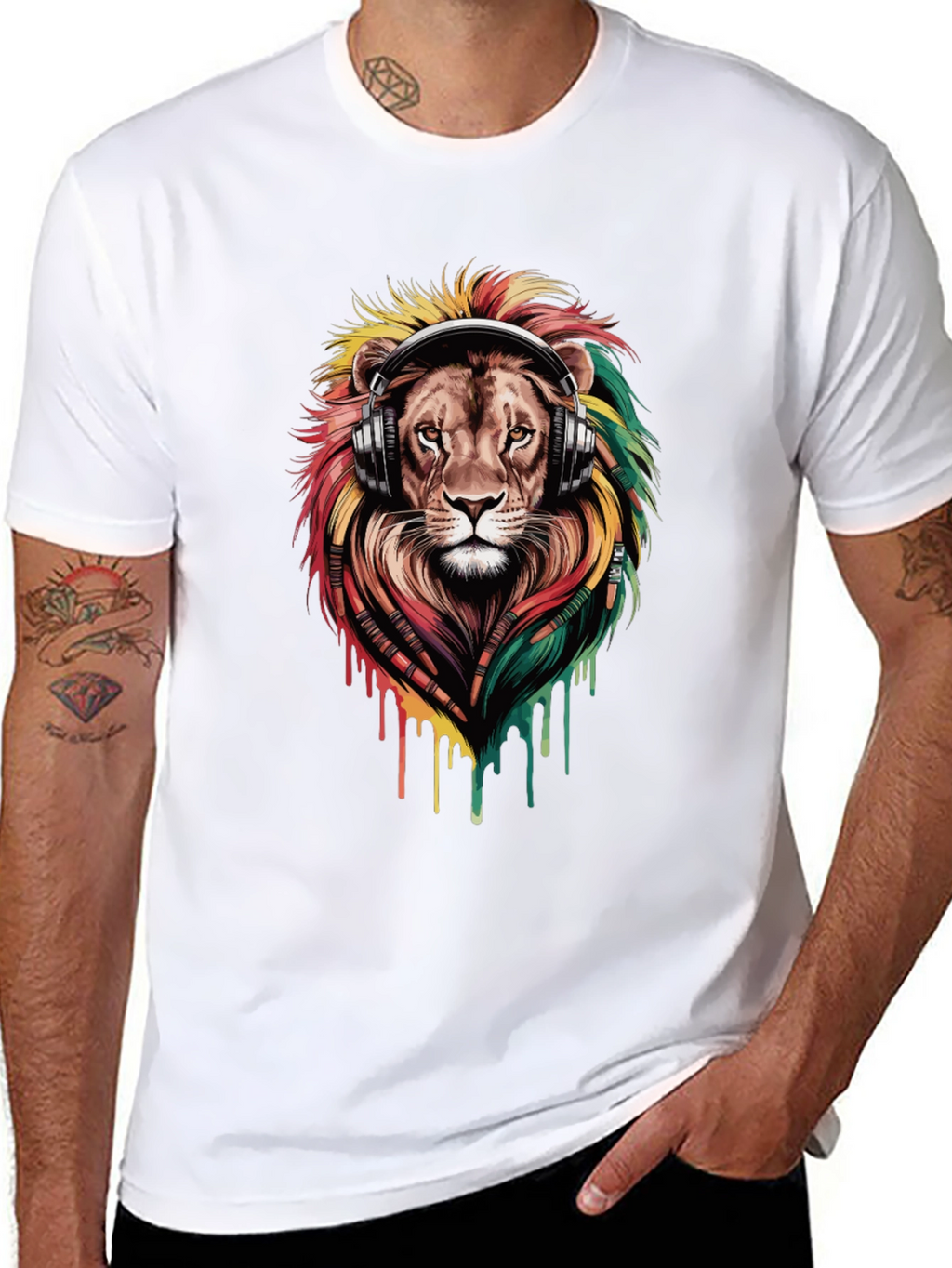 Lion Headphones Graphic Tee - Black