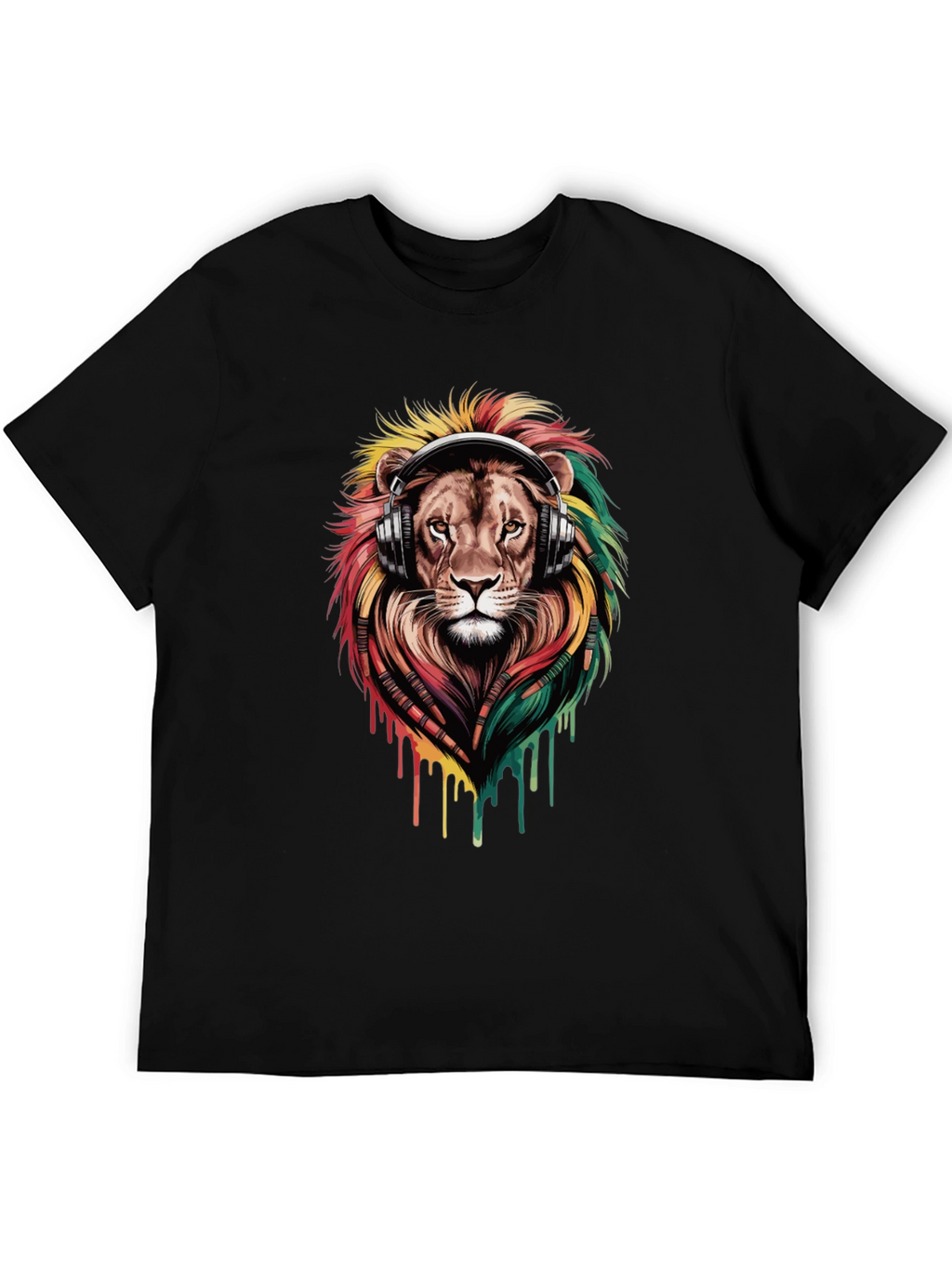 Lion Headphones Graphic Tee - Black