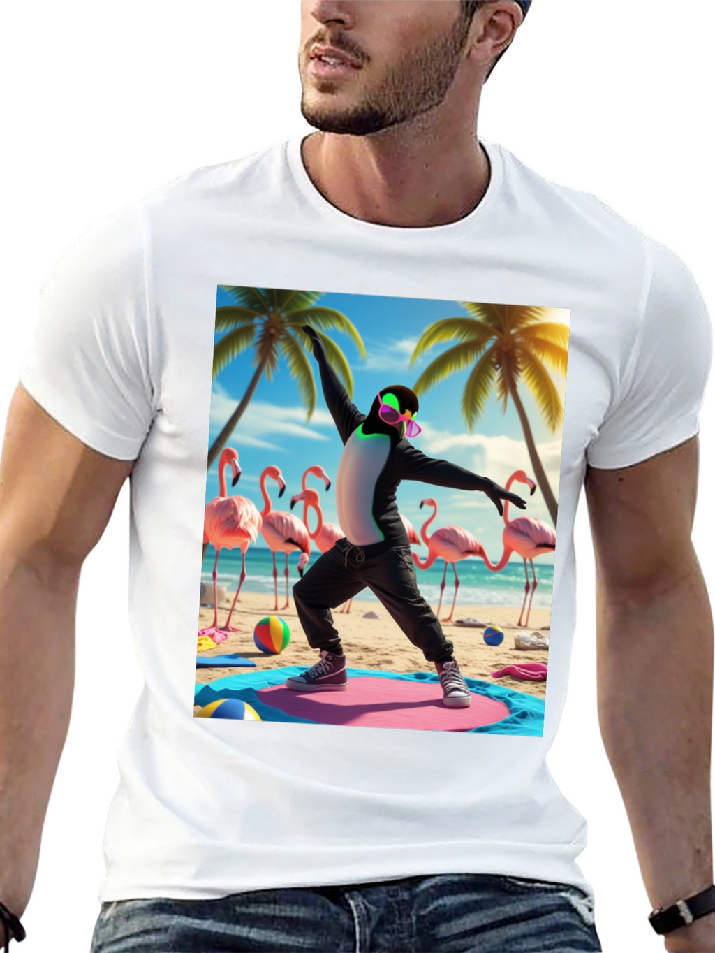 Penguin Yoga Beach T-Shirt