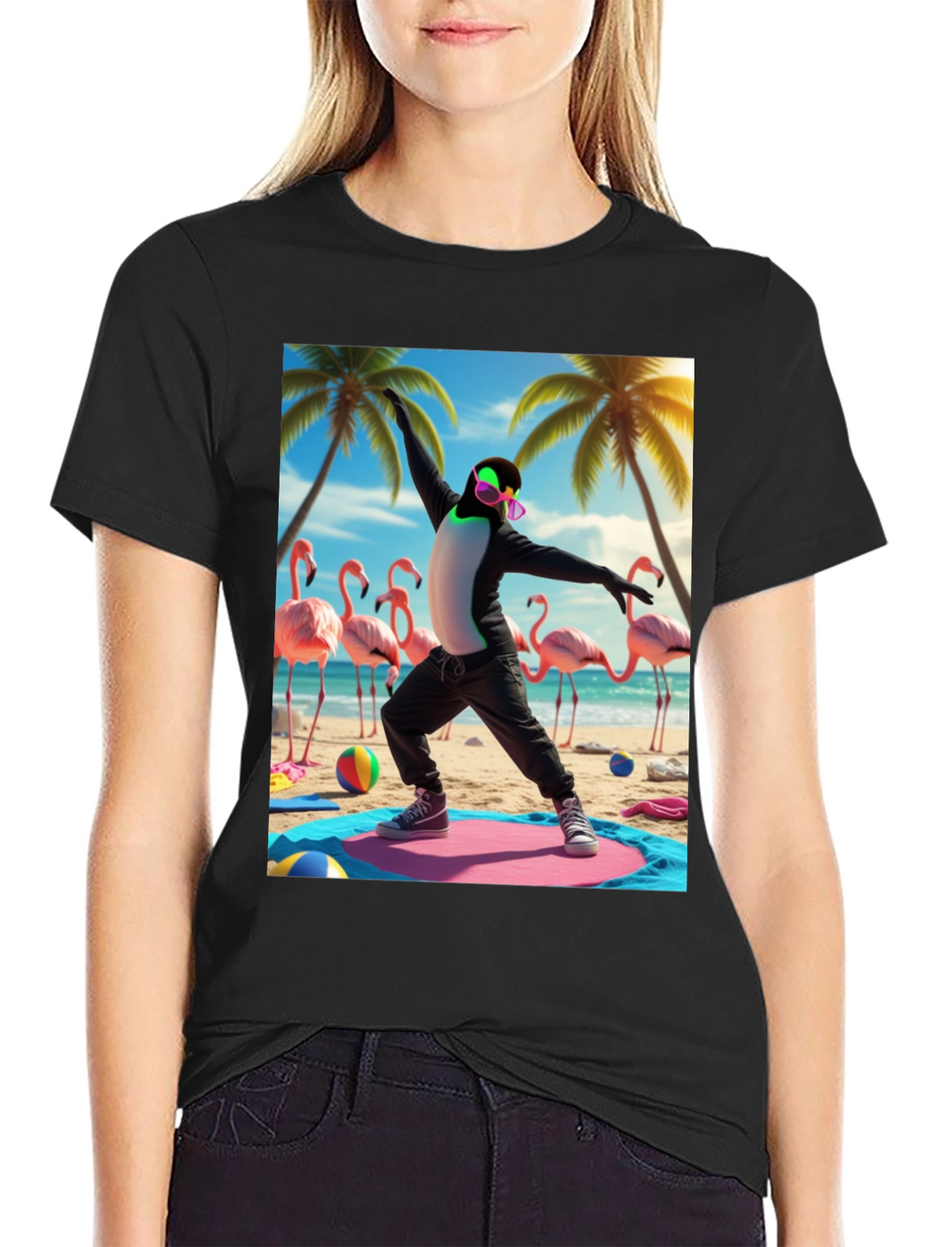 Penguin Yoga Beach T-Shirt