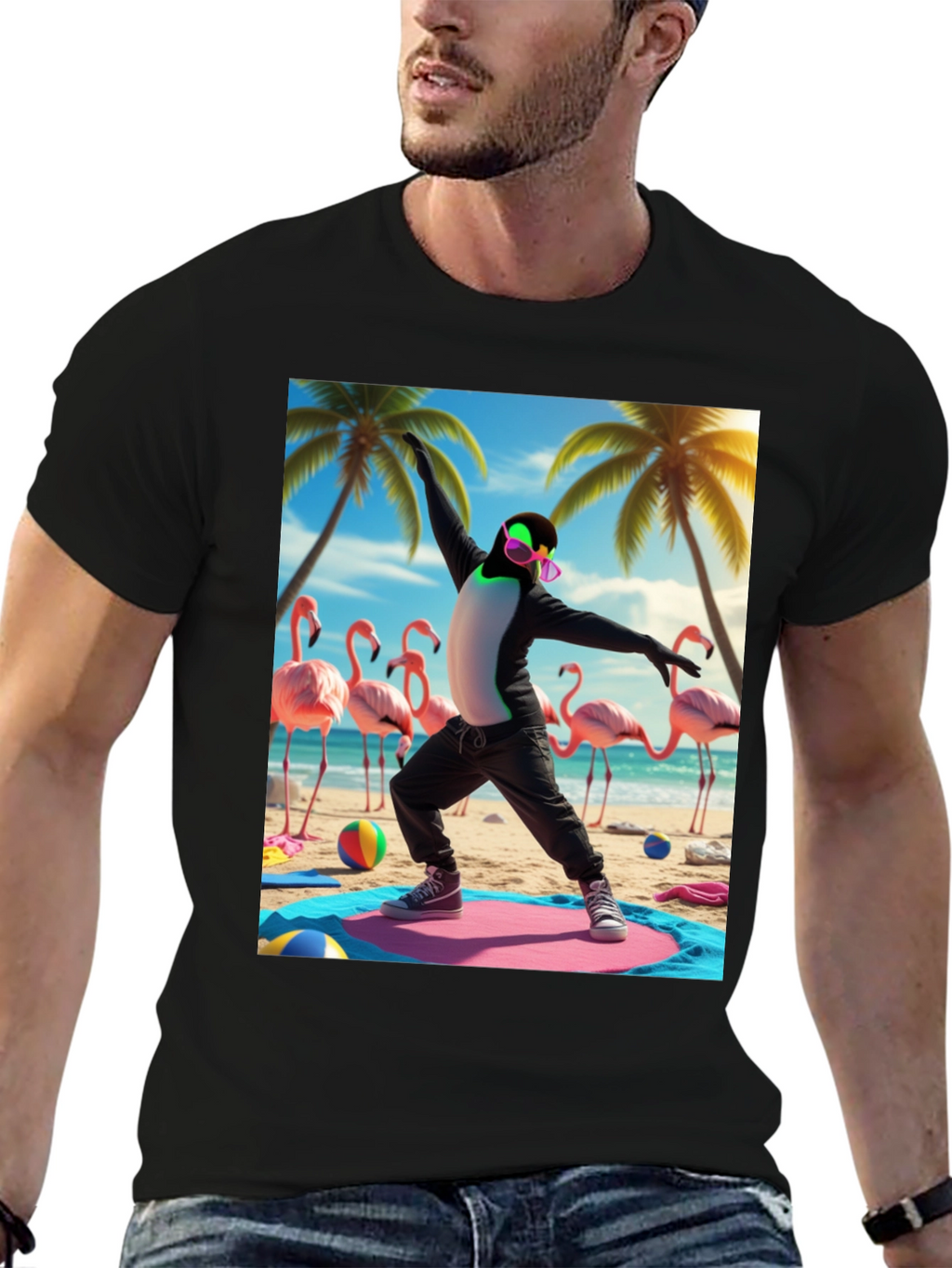 Penguin Yoga Beach T-Shirt