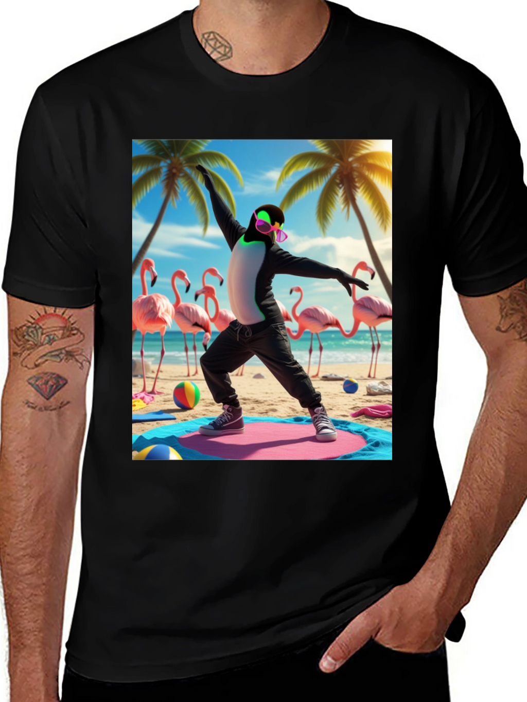 Penguin Yoga Beach T-Shirt
