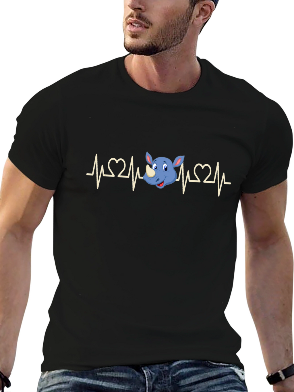 Rhino Heartbeat T-Shirt - Mens Black Graphic Tee