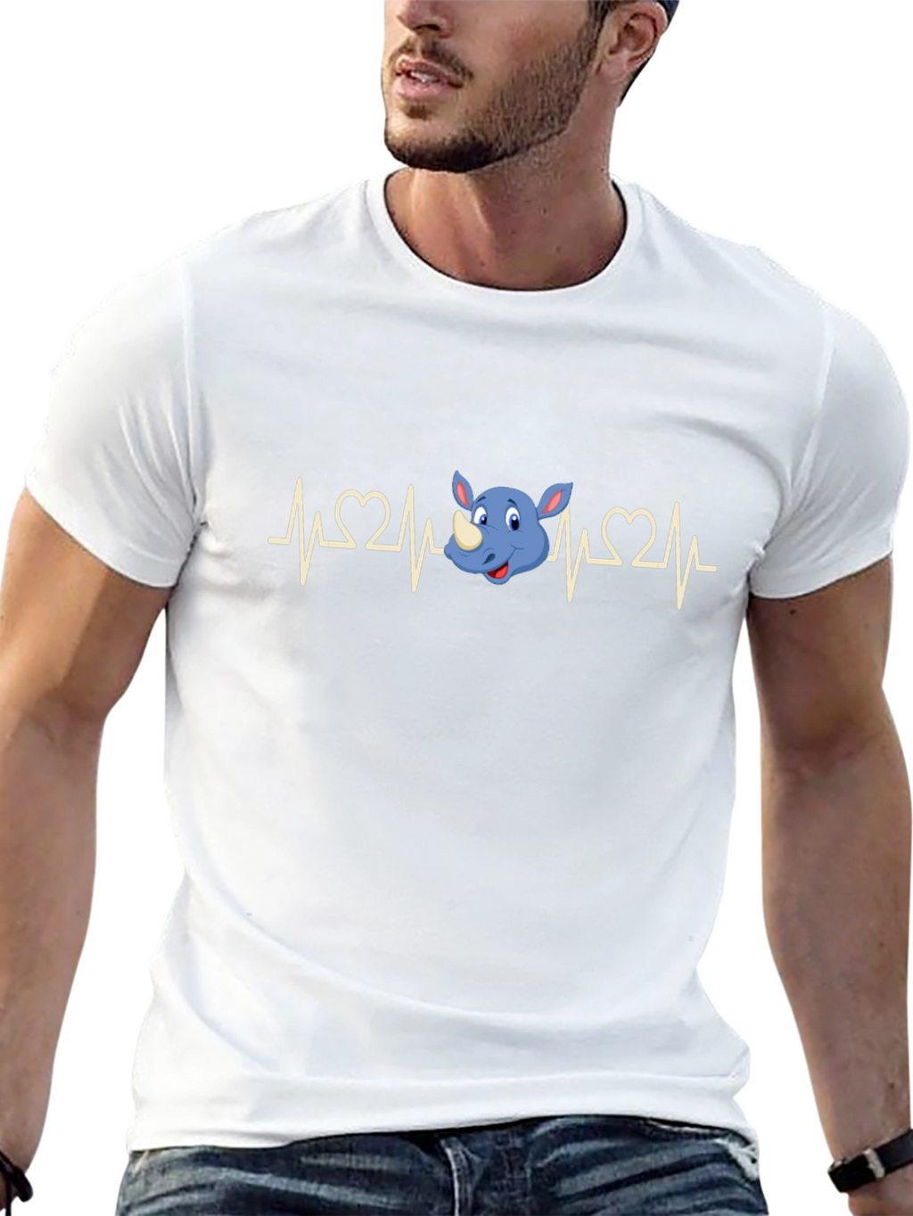 Rhino Heartbeat T-Shirt - Mens Black Graphic Tee