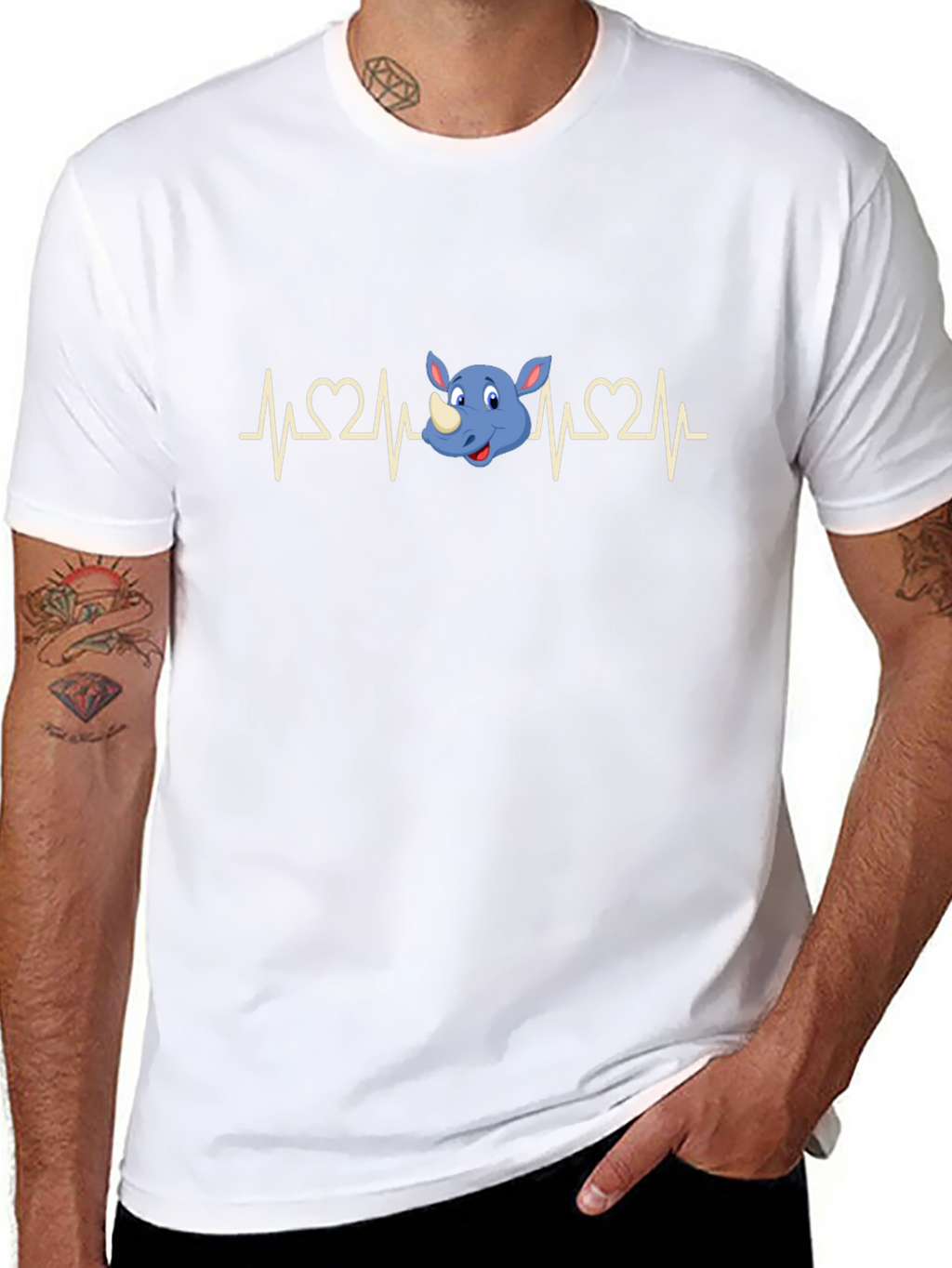 Rhino Heartbeat T-Shirt - Mens Black Graphic Tee