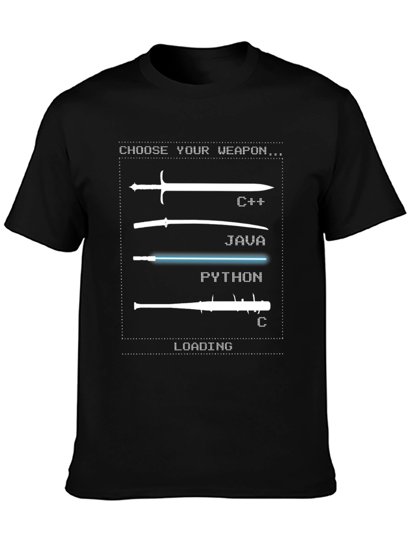 Programmer Humor T-Shirt - Choose Your Weapon: Coding Languages