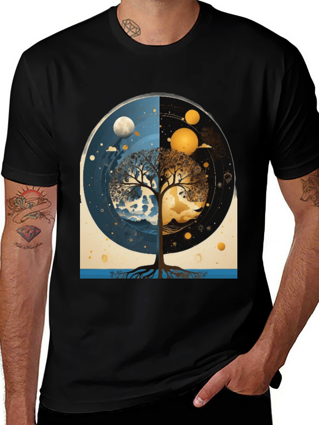 Yin Yang Tree Black T-Shirt