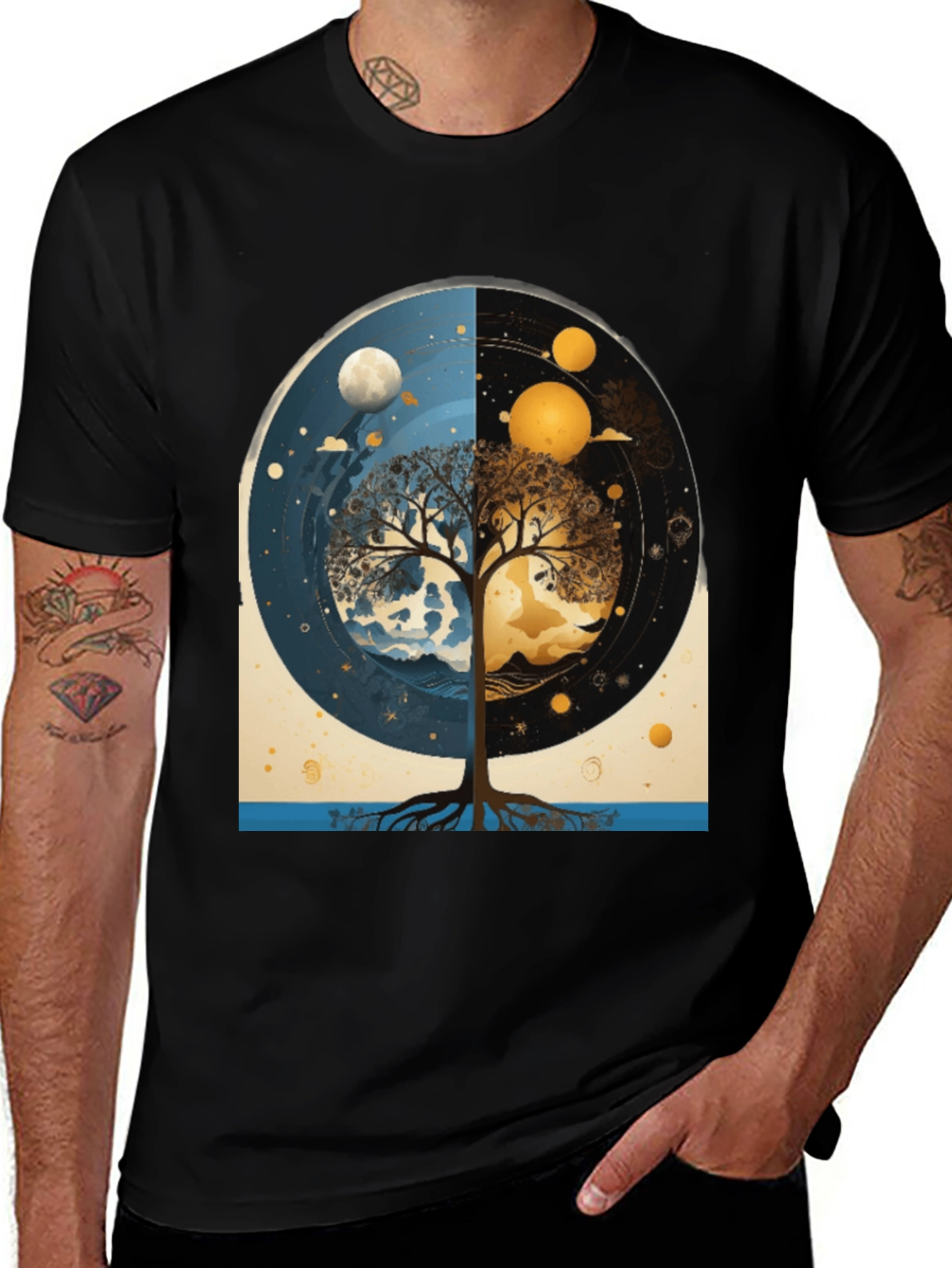 Yin Yang Tree Black T-Shirt