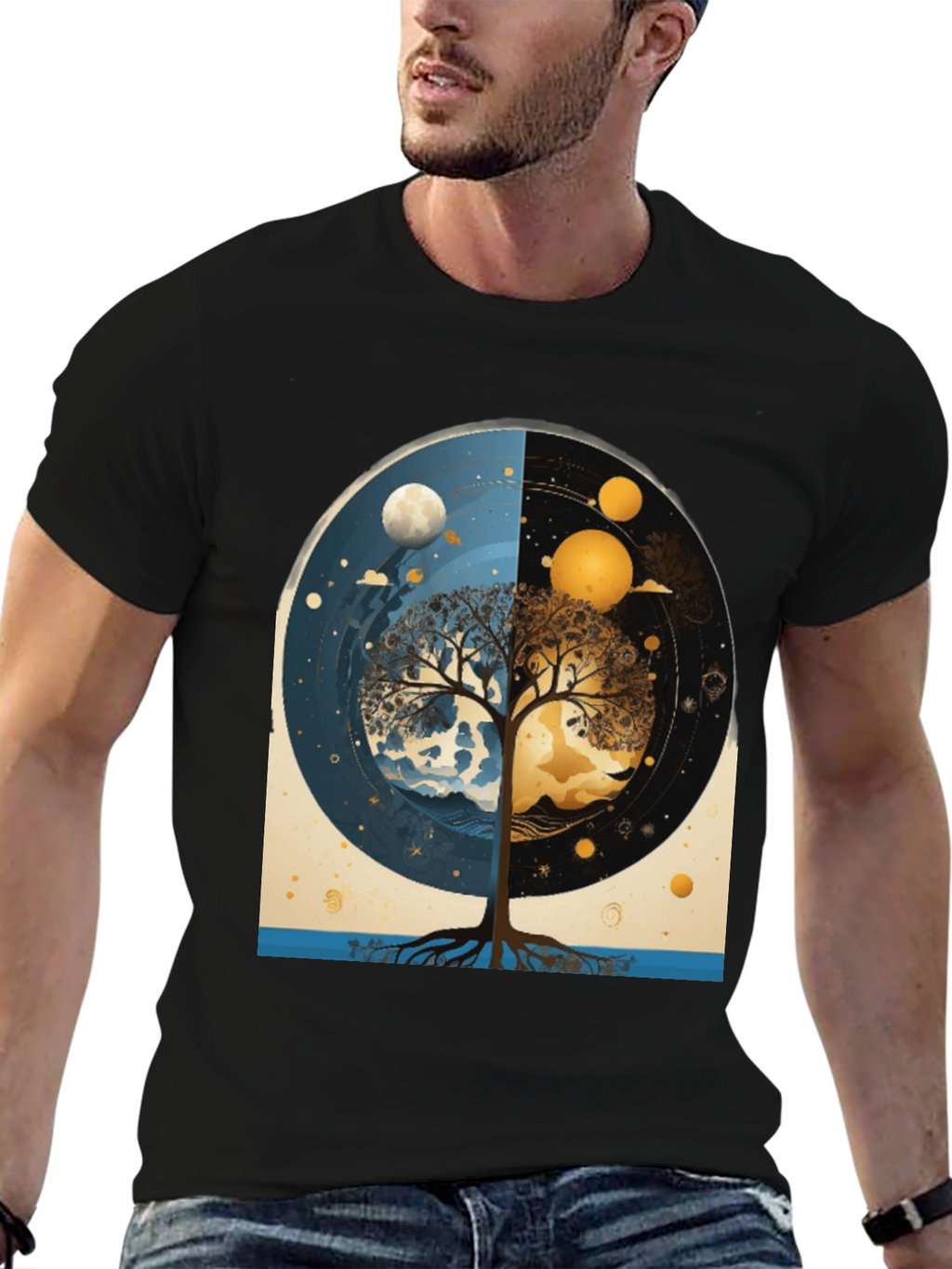 Yin Yang Tree Black T-Shirt