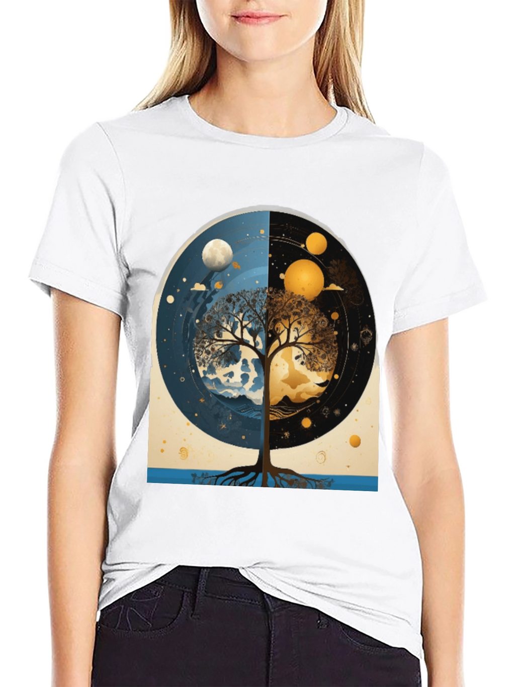 Yin Yang Tree Black T-Shirt