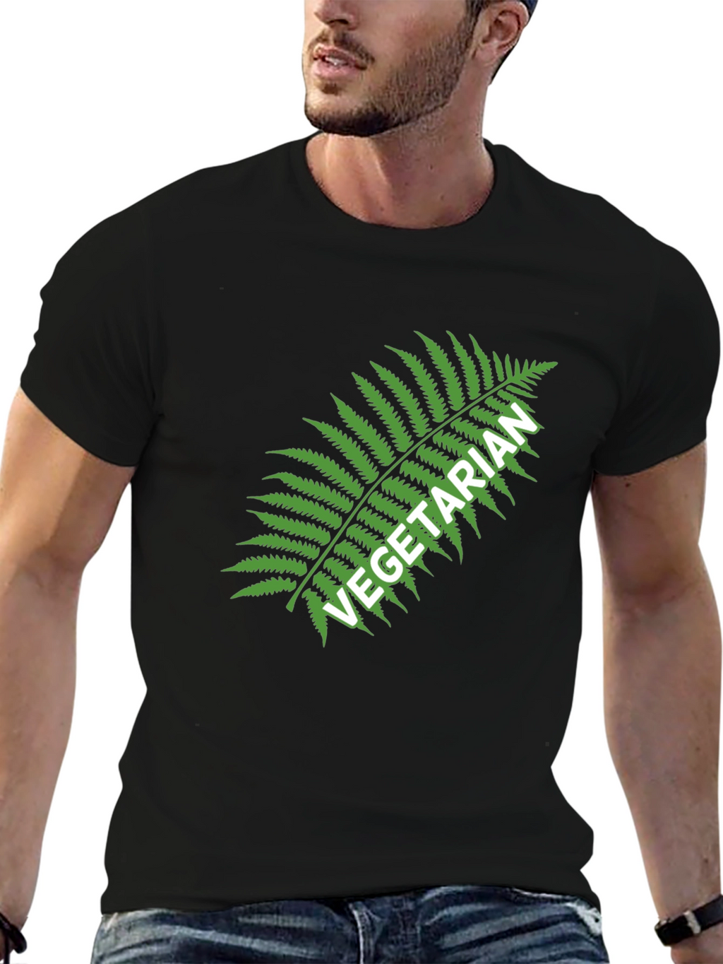 Vegetarian Fern Graphic Tee - Black Cotton T-Shirt