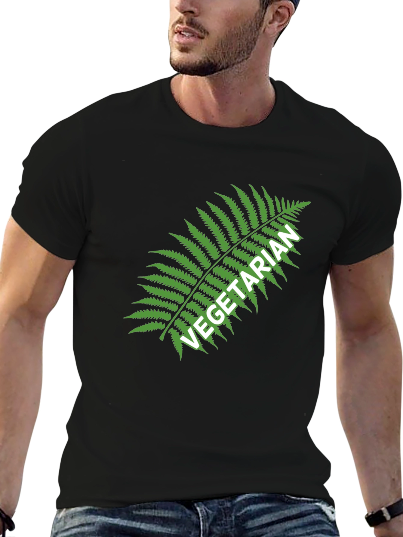 Vegetarian Fern Graphic Tee - Black Cotton T-Shirt