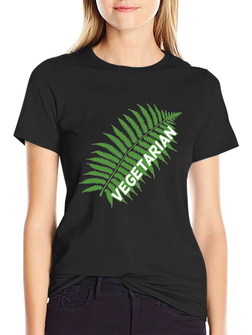 Vegetarian Fern Graphic Tee - Black Cotton T-Shirt