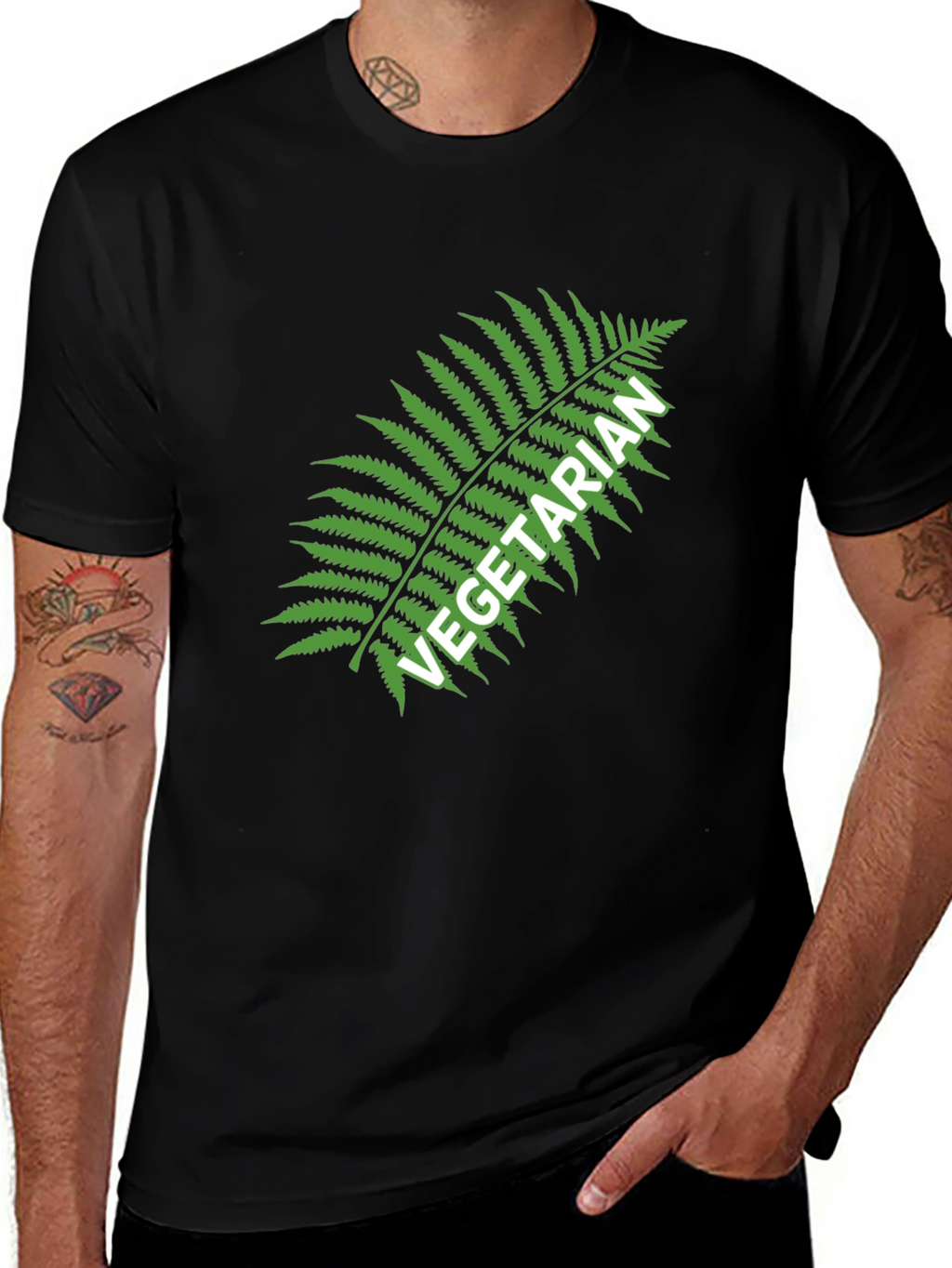 Vegetarian Fern Graphic Tee - Black Cotton T-Shirt