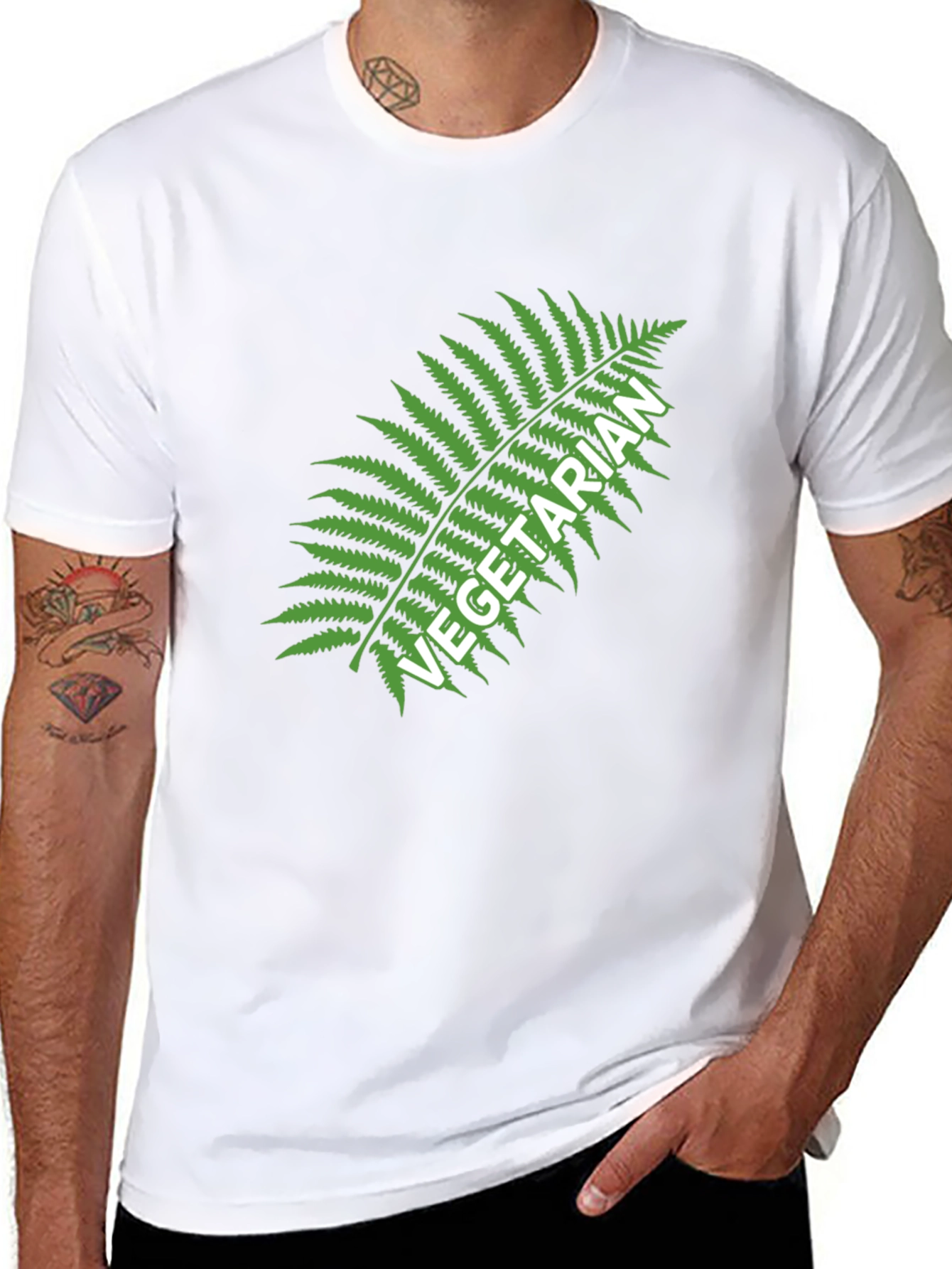 Vegetarian Fern Graphic Tee - Black Cotton T-Shirt