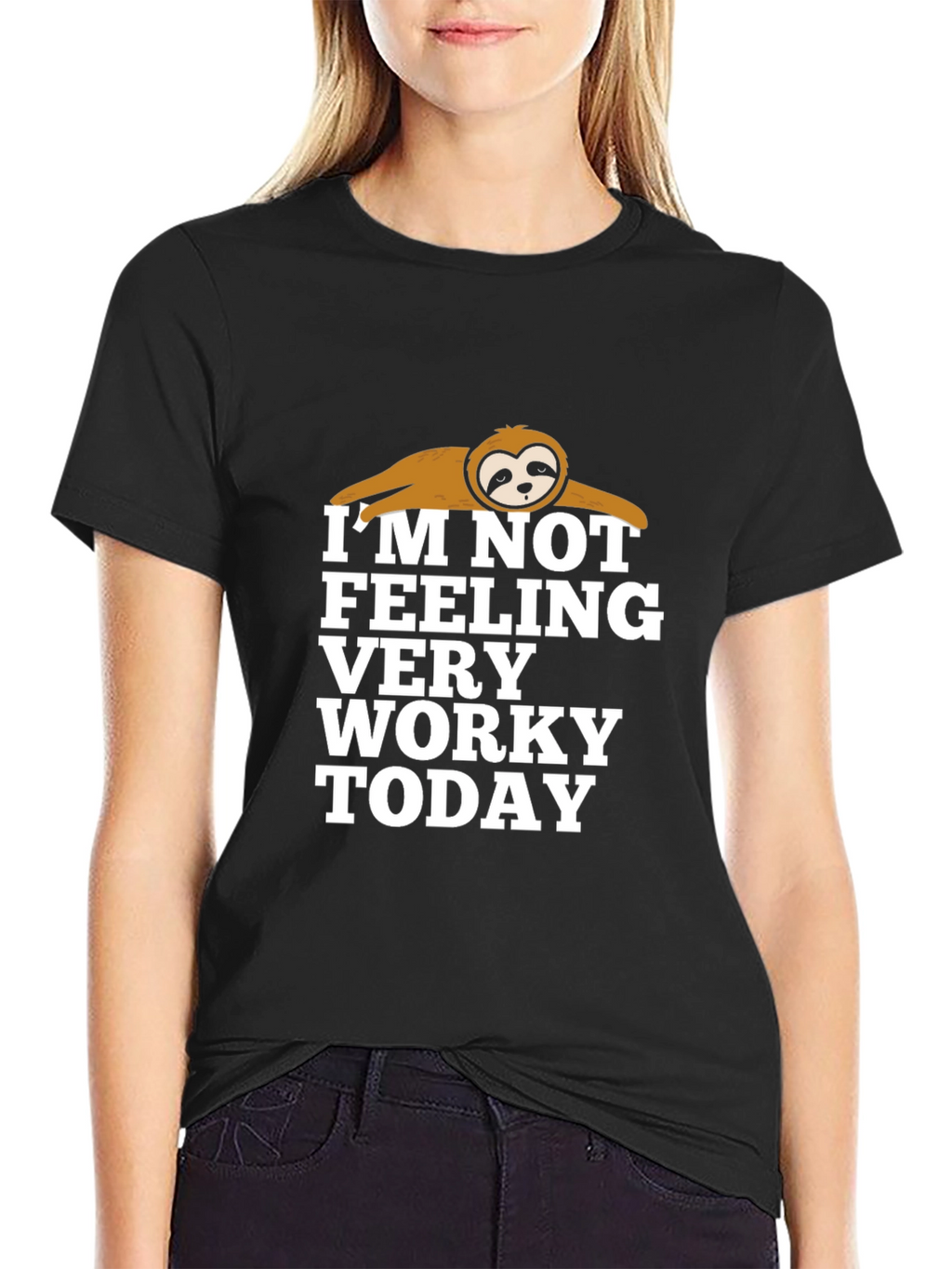 Funny Sloth Not Worky Graphic Print Black T-Shirt