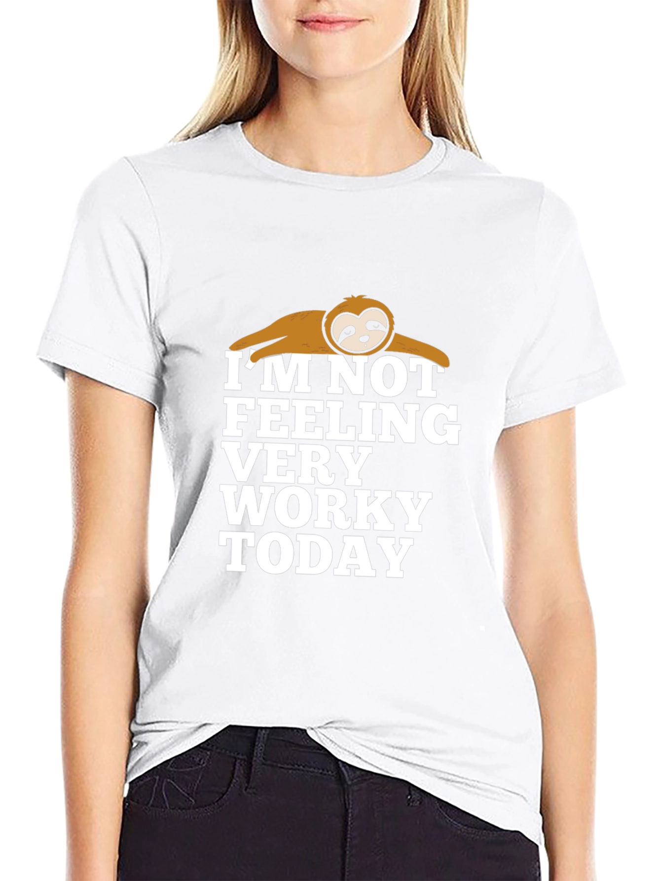 Funny Sloth Not Worky Graphic Print Black T-Shirt