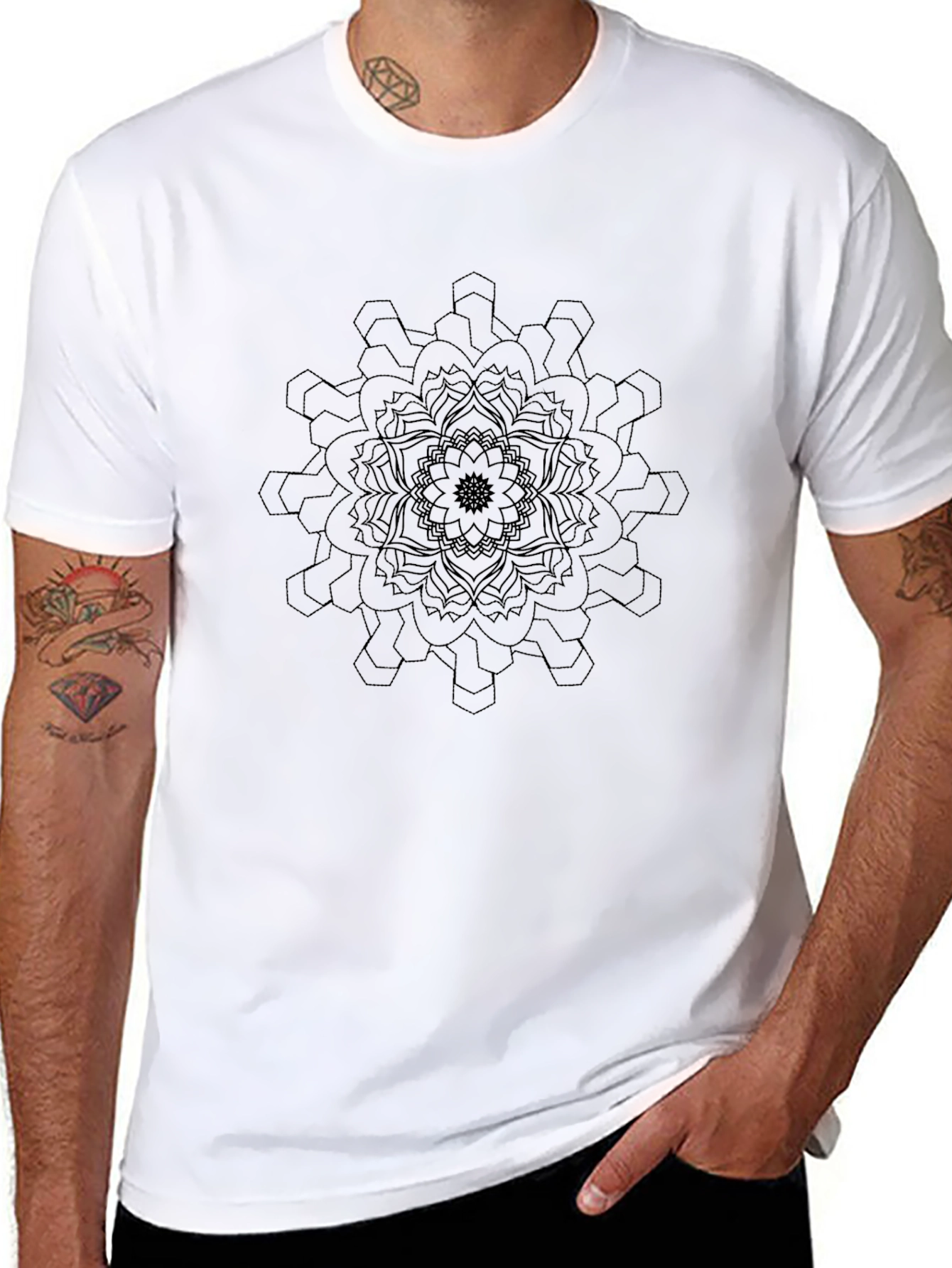 Geometric Mandala Graphic Black T-Shirt