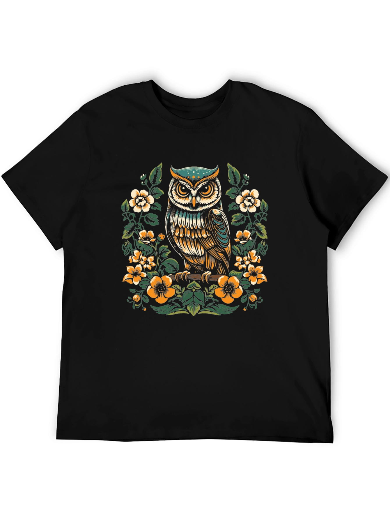 Owl Floral Graphic Print T-Shirt - Nature Inspired Design