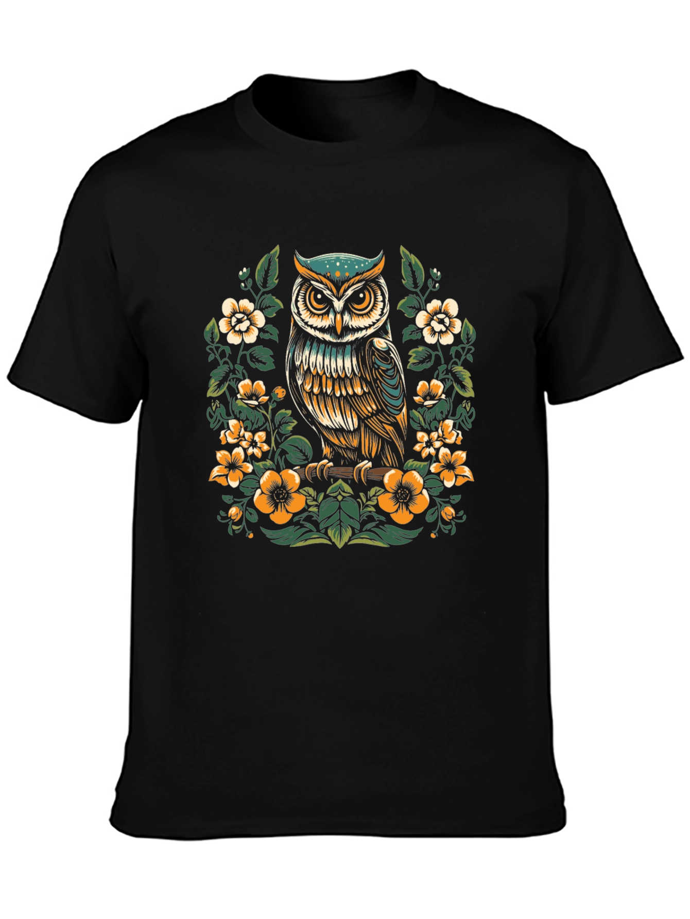 Owl Floral Graphic Print T-Shirt - Nature Inspired Design