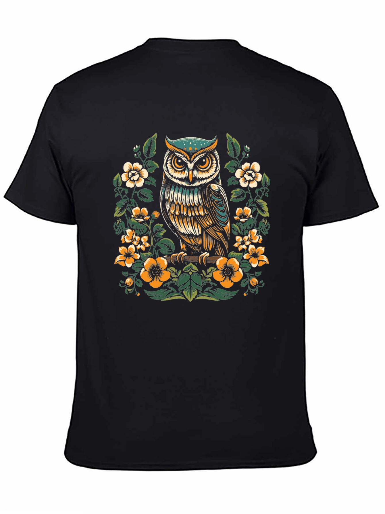 Owl Floral Graphic Print T-Shirt - Nature Inspired Design