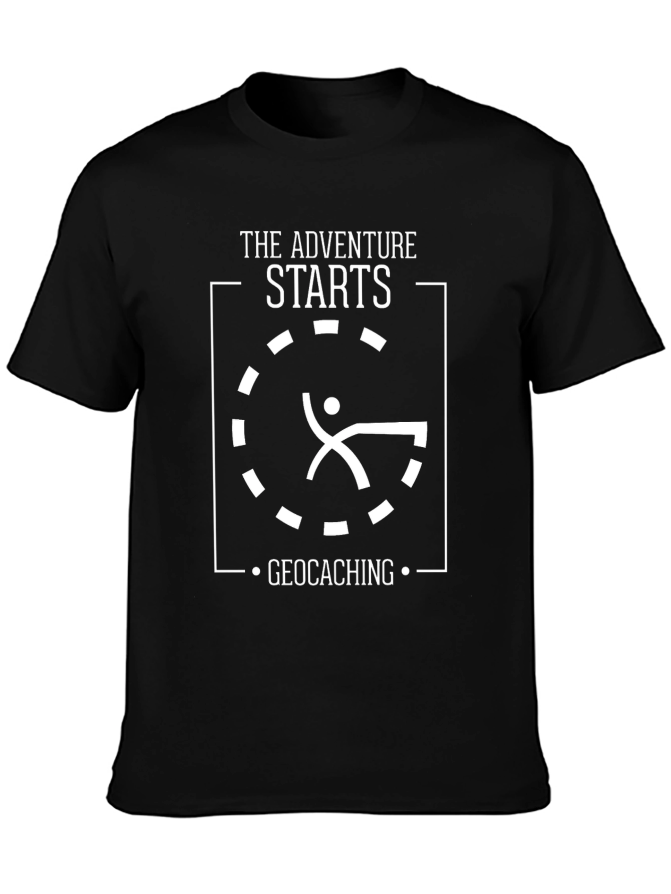 Adventure Starts Geocaching Black Tee Shirt