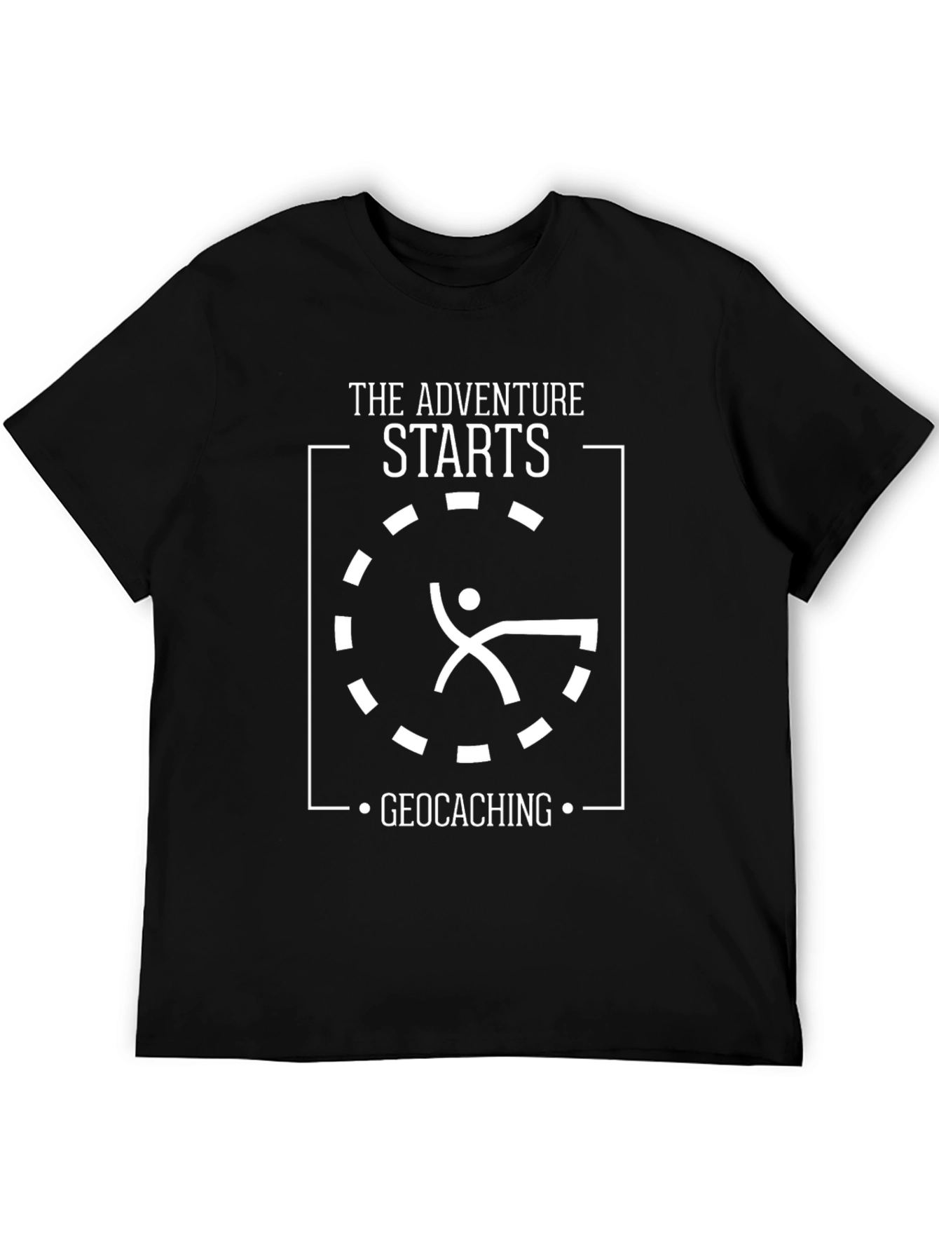 Adventure Starts Geocaching Black Tee Shirt
