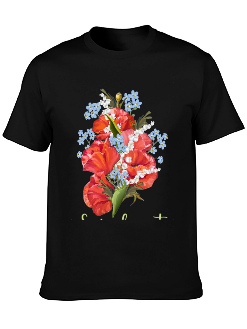 Floral Bouquet Graphic Black T-Shirt
