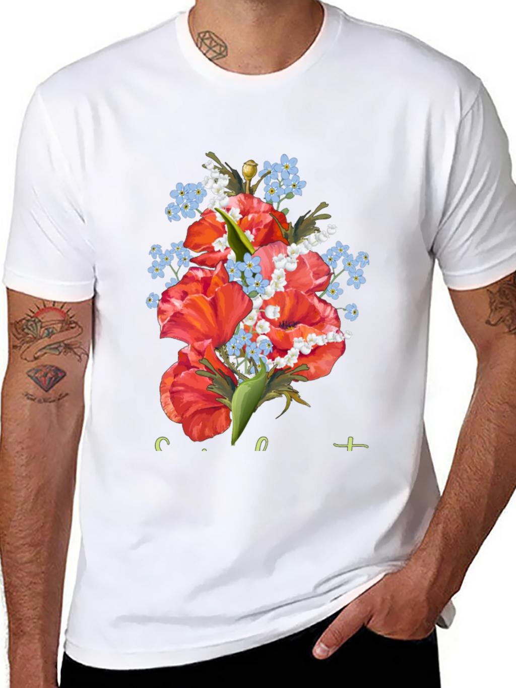 Floral Bouquet Graphic Black T-Shirt