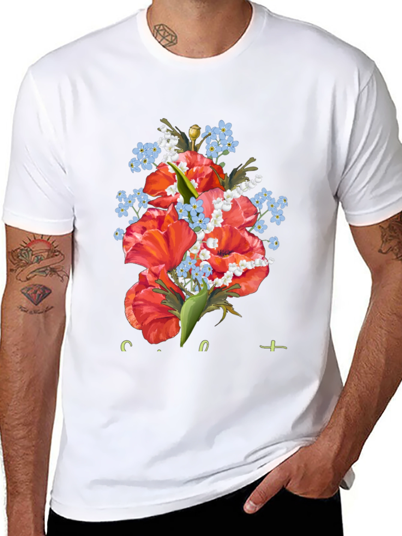 Floral Bouquet Graphic Black T-Shirt