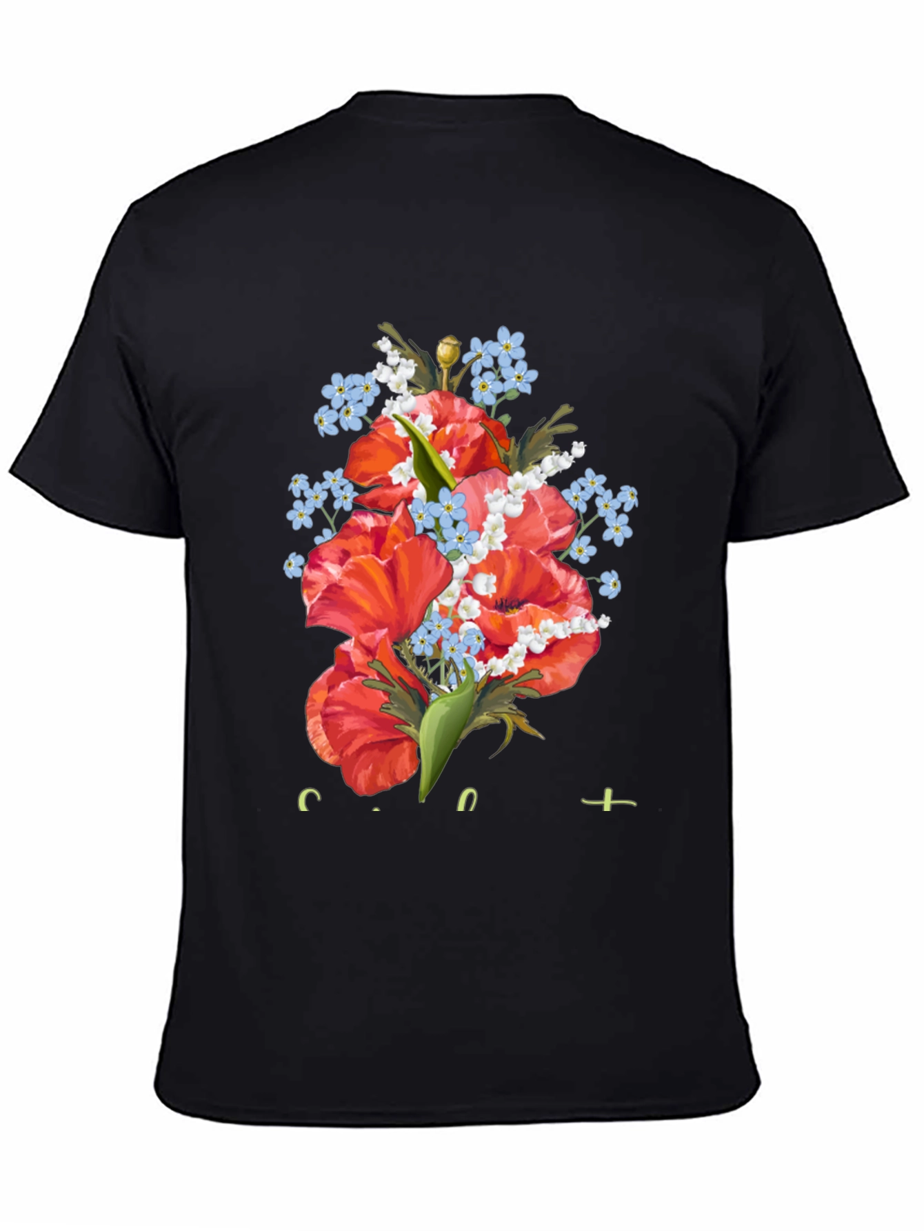 Floral Bouquet Graphic Black T-Shirt