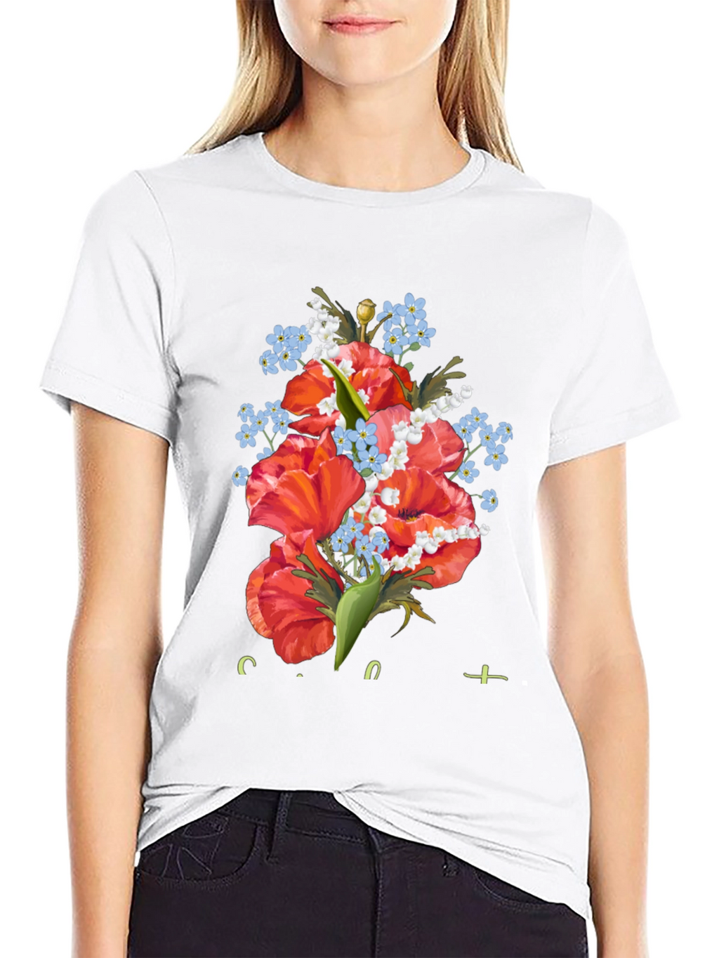 Floral Bouquet Graphic Black T-Shirt