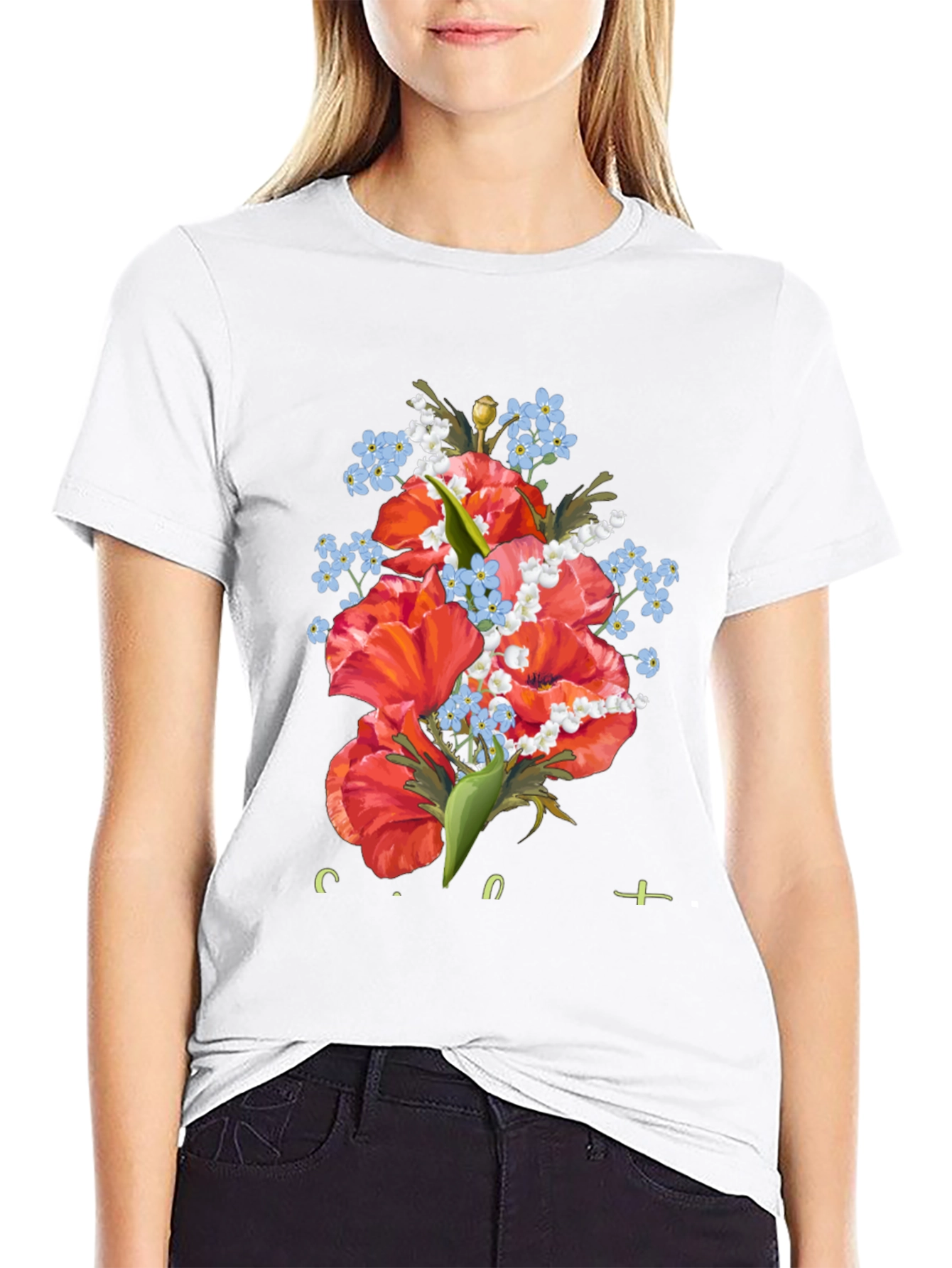 Floral Bouquet Graphic Black T-Shirt