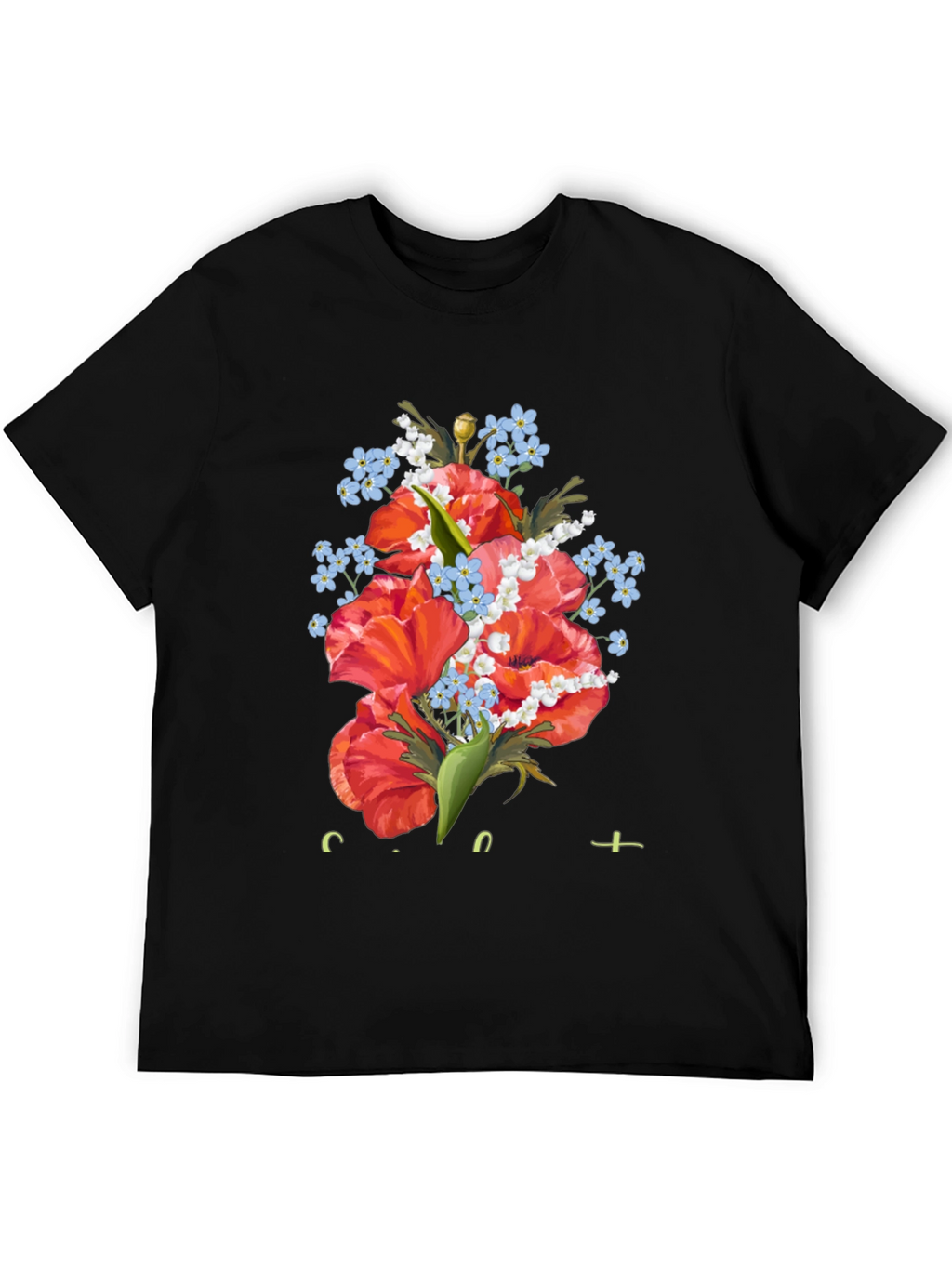 Floral Bouquet Graphic Black T-Shirt