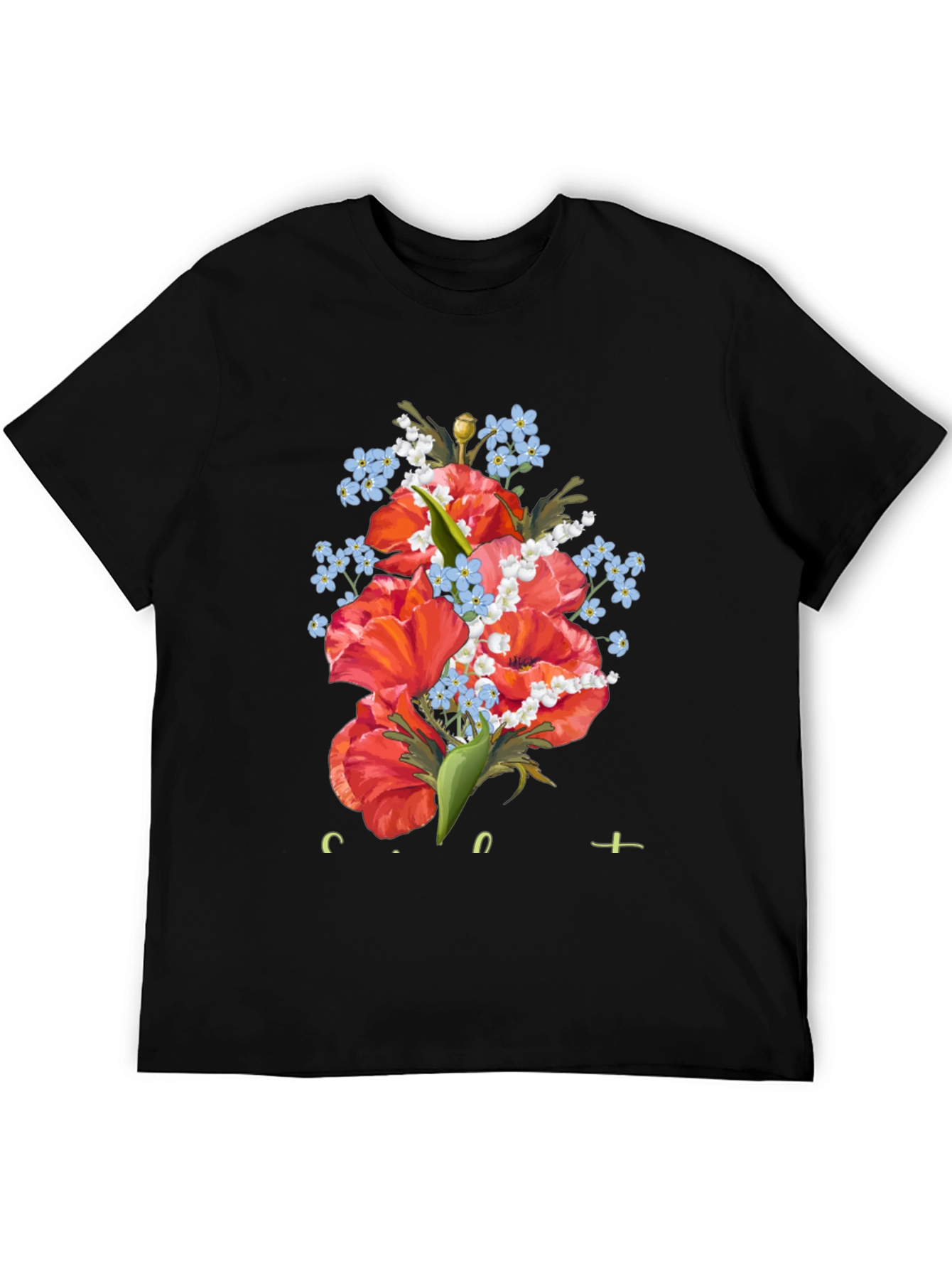 Floral Bouquet Graphic Black T-Shirt