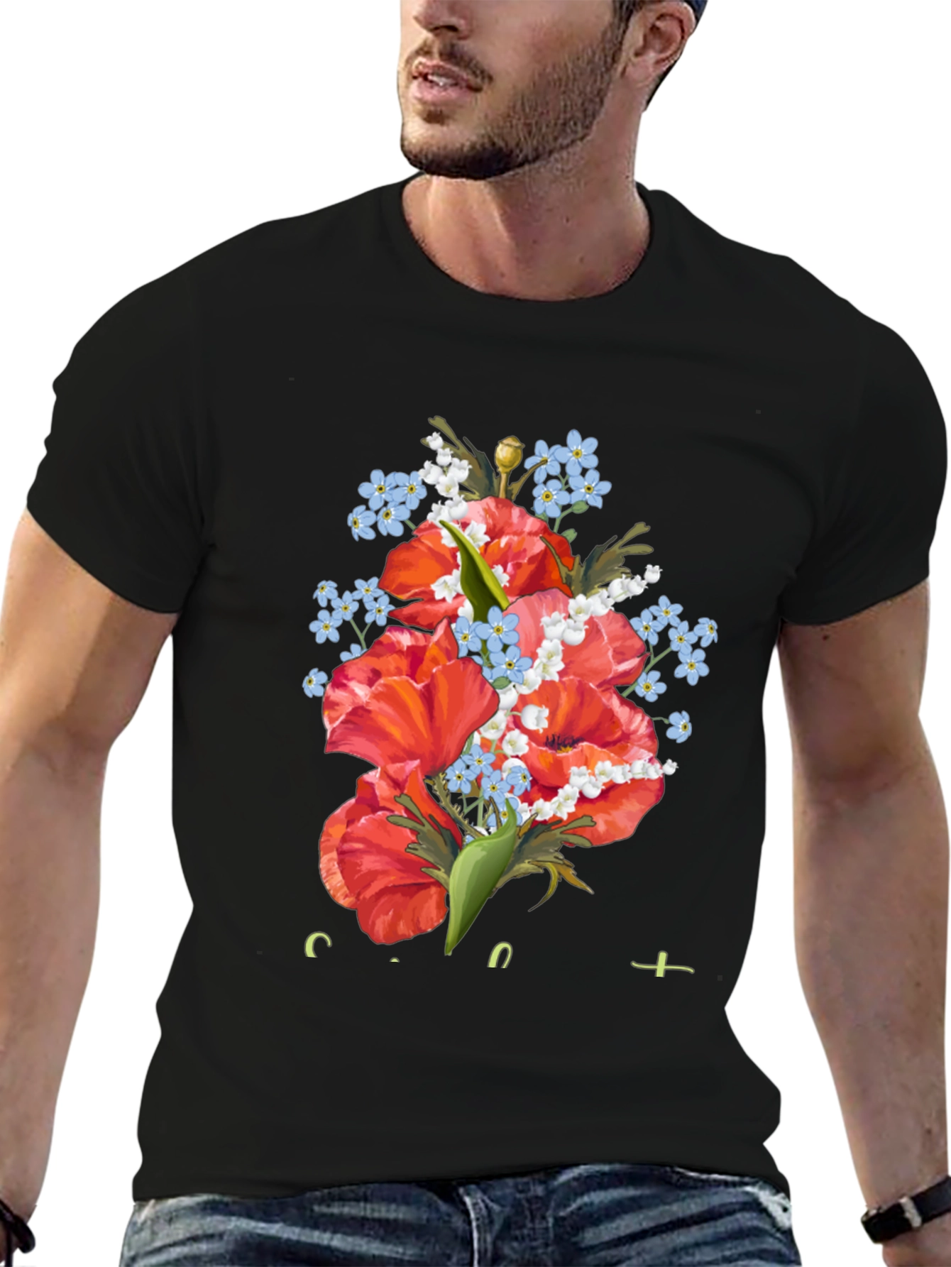Floral Bouquet Graphic Black T-Shirt