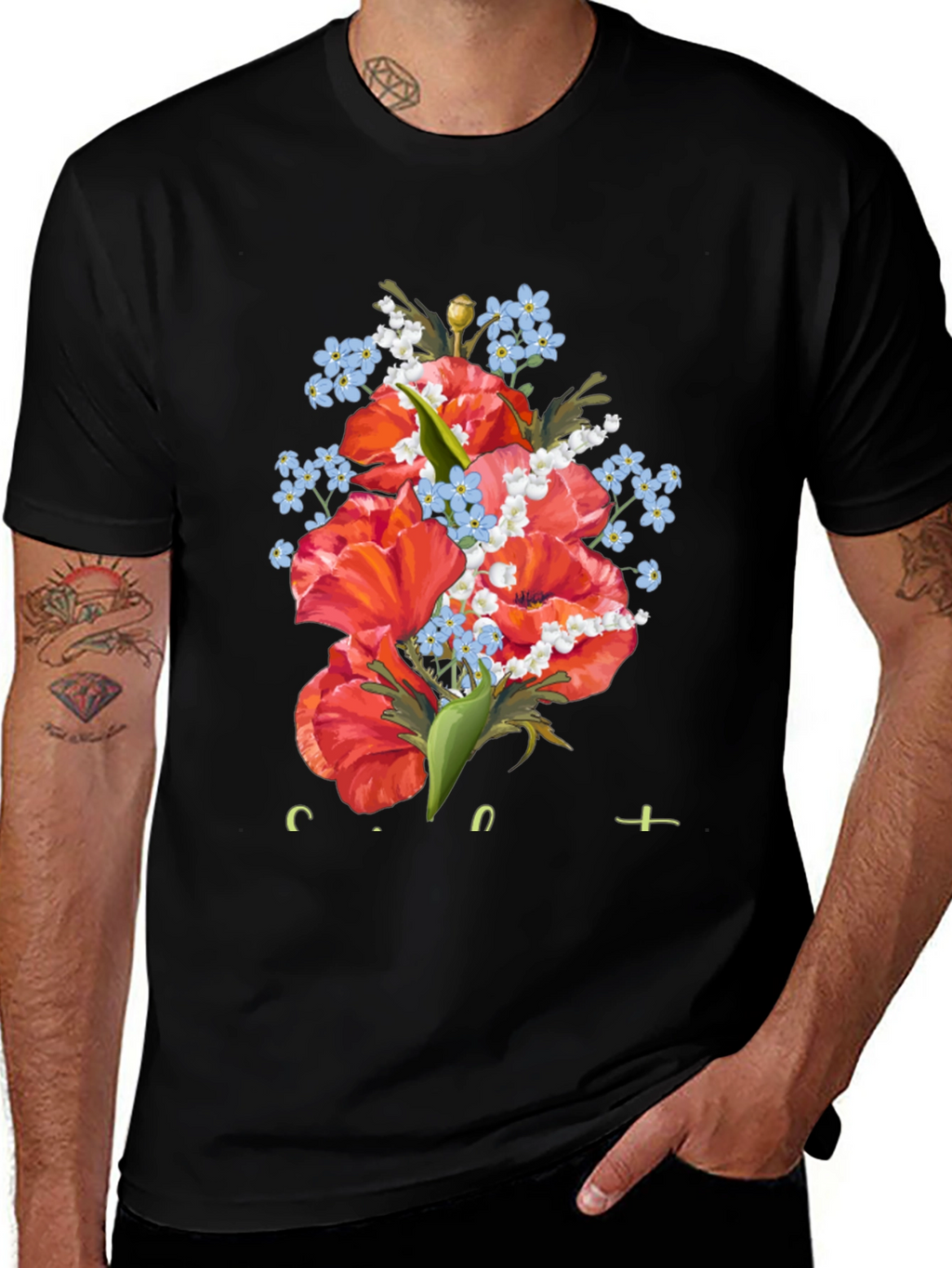 Floral Bouquet Graphic Black T-Shirt