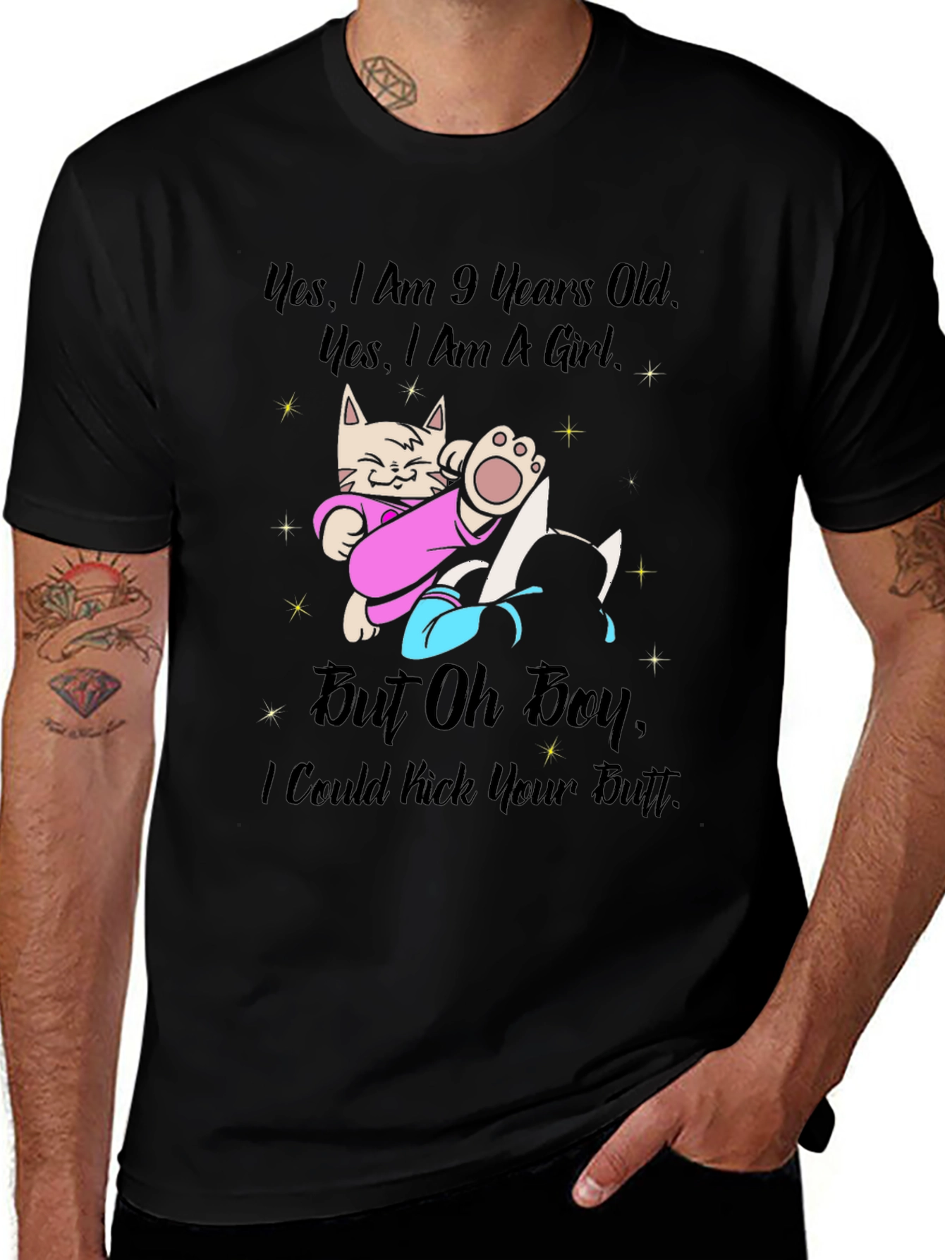 Funny Cat T-Shirt - 9 Years Old Girl - Kick Your Butt