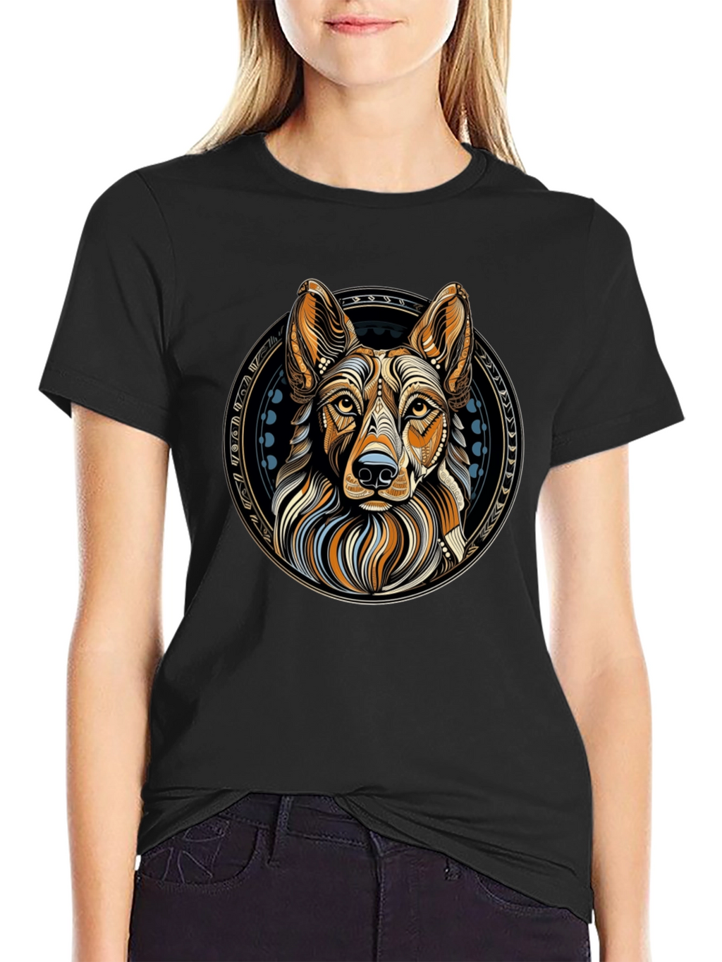 Geometric Dog Graphic Tee - Artistic Canine Design