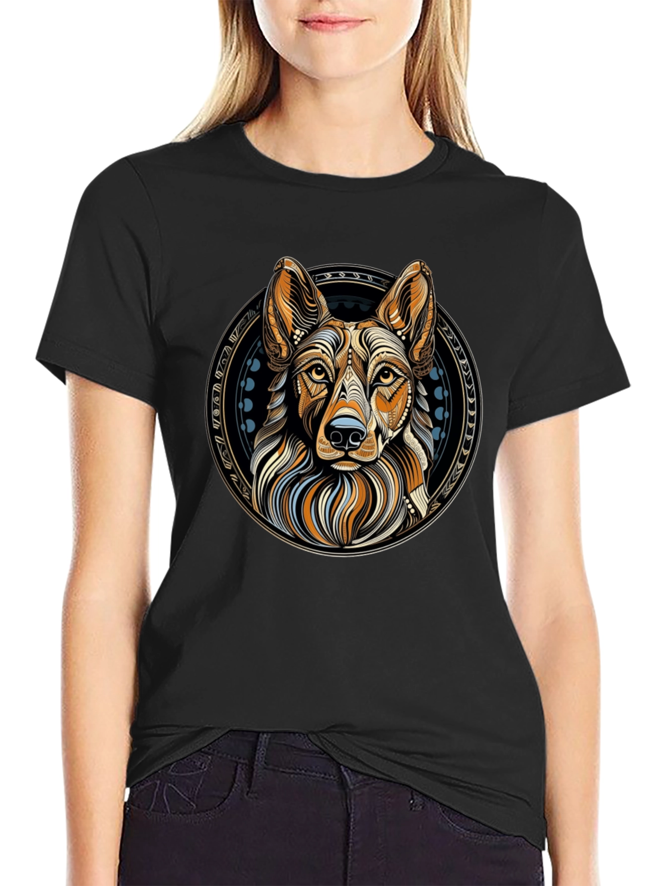 Geometric Dog Graphic Tee - Artistic Canine Design