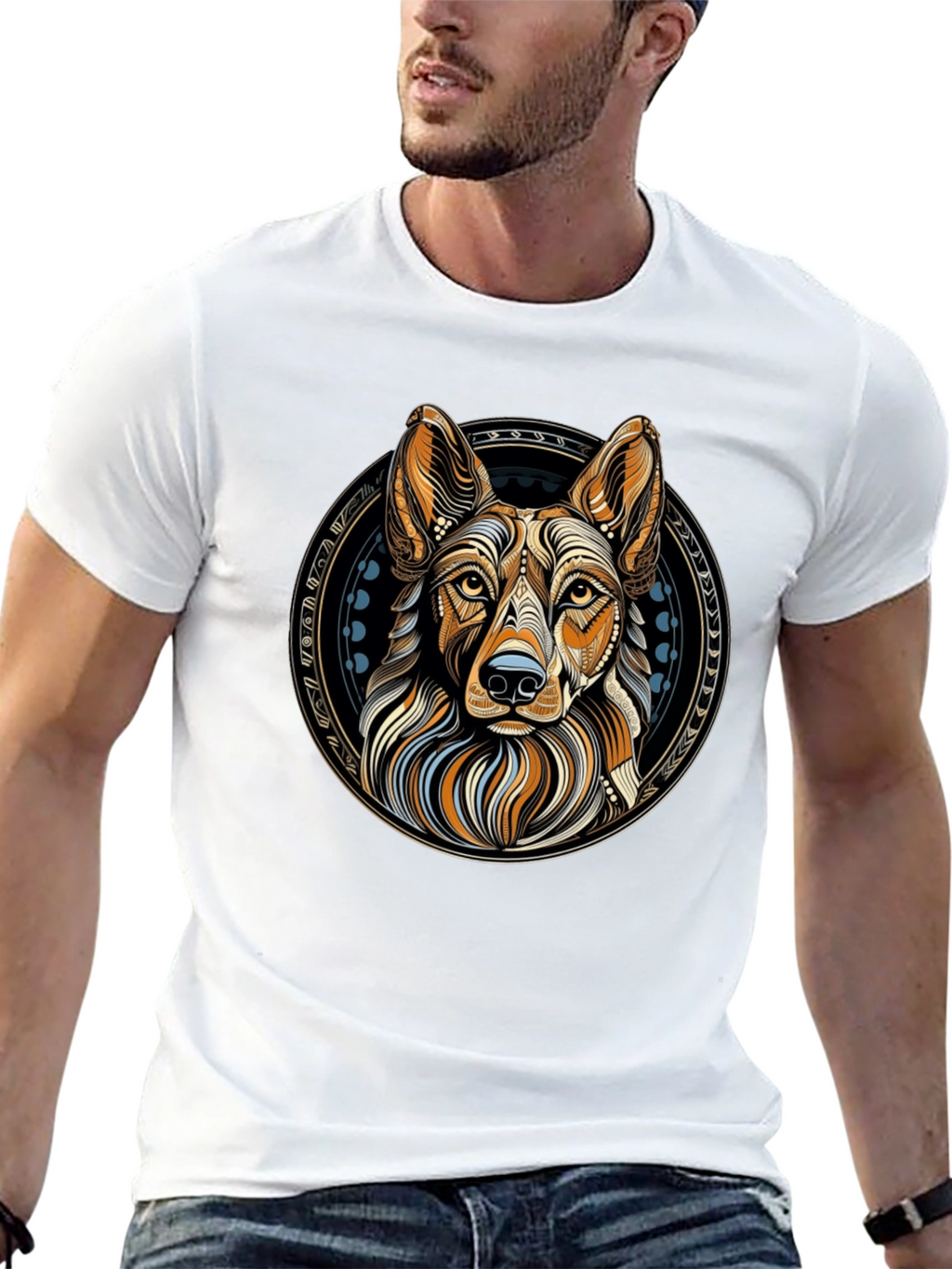 Geometric Dog Graphic Tee - Artistic Canine Design