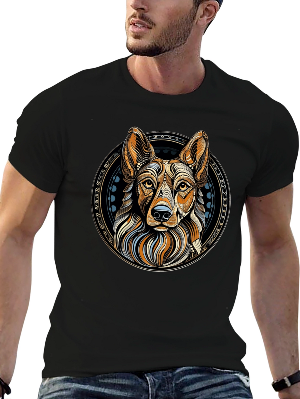 Geometric Dog Graphic Tee - Artistic Canine Design