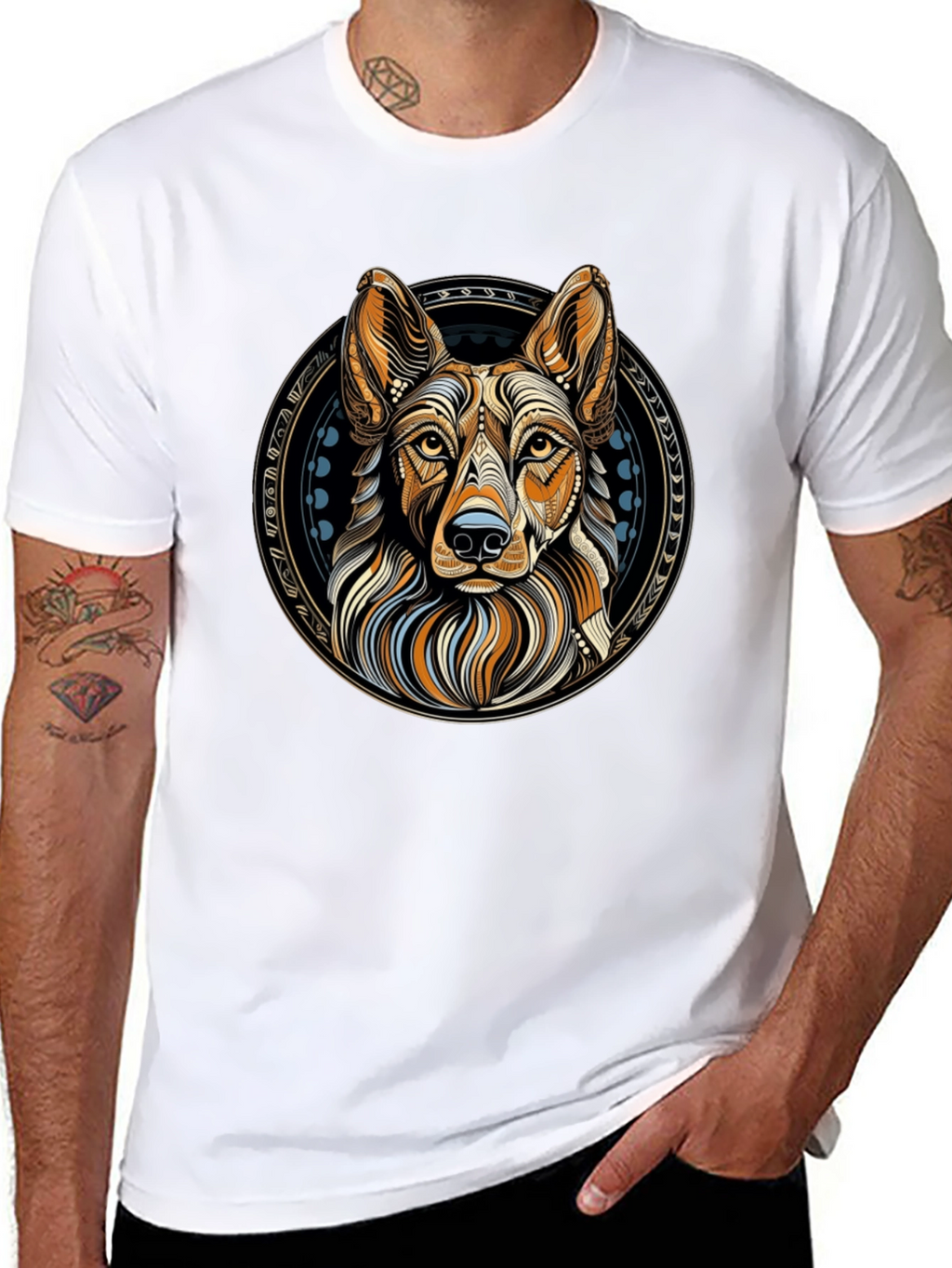 Geometric Dog Graphic Tee - Artistic Canine Design