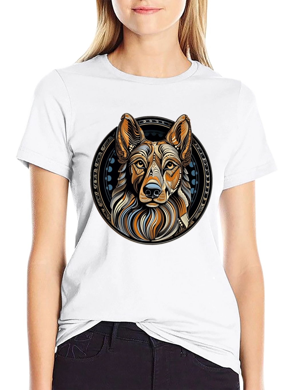 Geometric Dog Graphic Tee - Artistic Canine Design