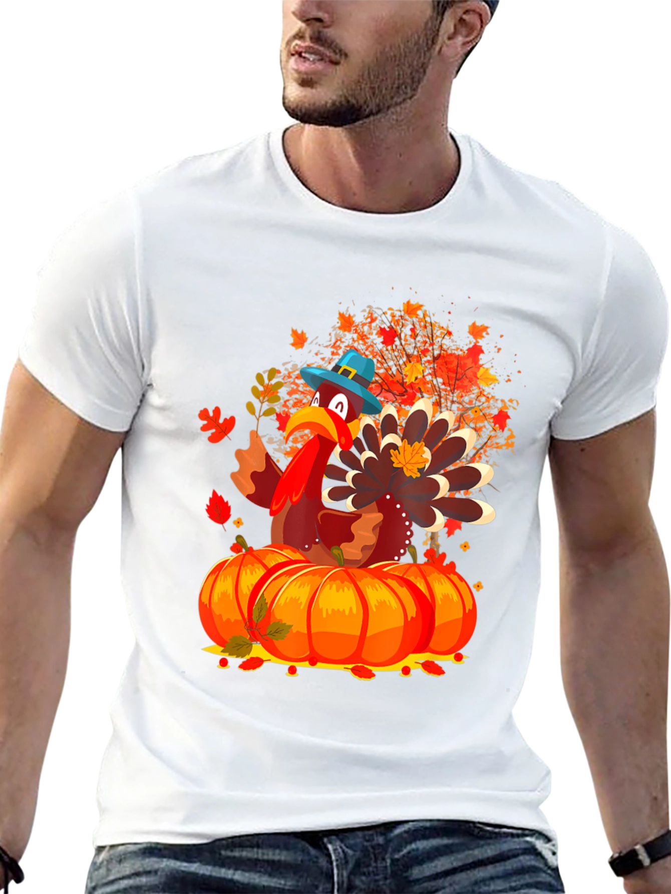 Thanksgiving Turkey on Pumpkins T-Shirt