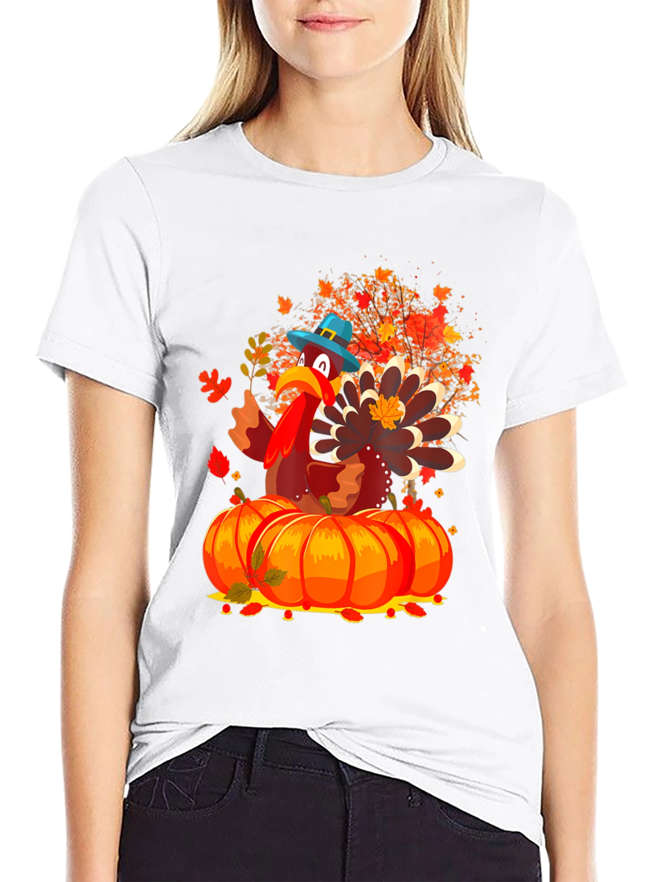 Thanksgiving Turkey on Pumpkins T-Shirt