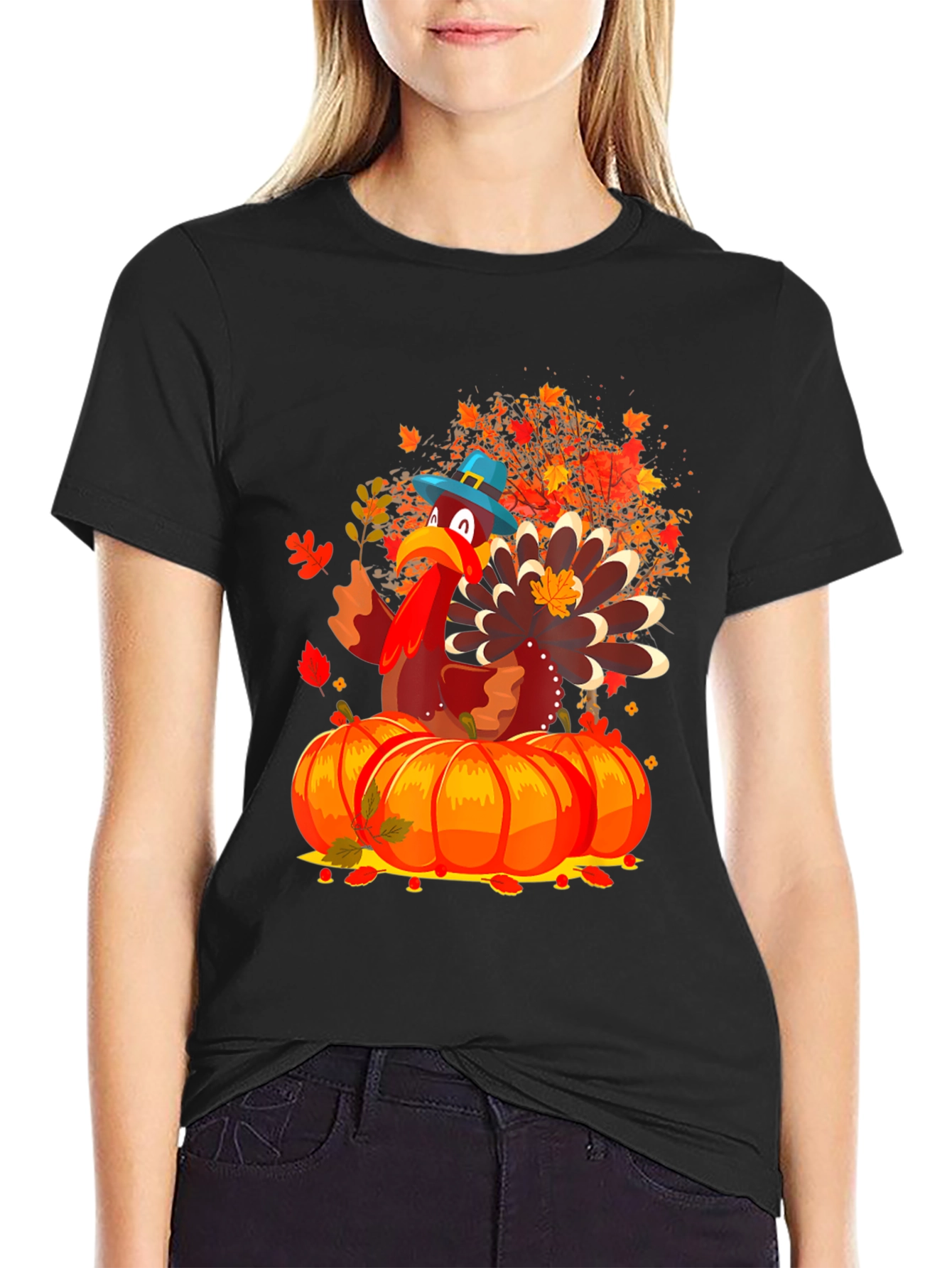 Thanksgiving Turkey on Pumpkins T-Shirt