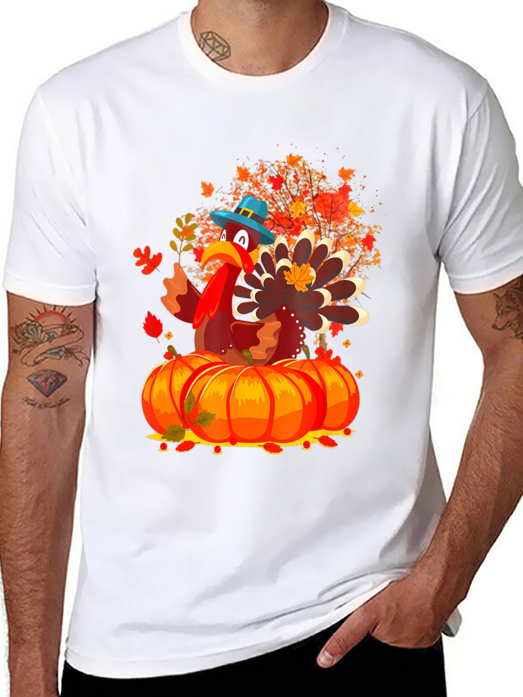 Thanksgiving Turkey on Pumpkins T-Shirt