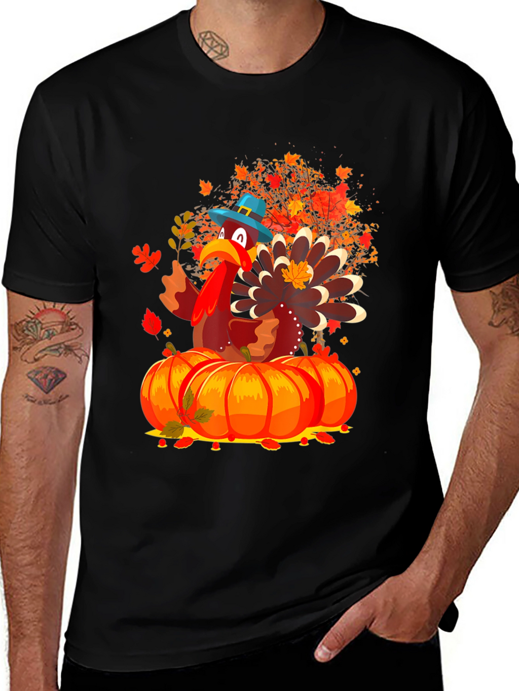 Thanksgiving Turkey on Pumpkins T-Shirt
