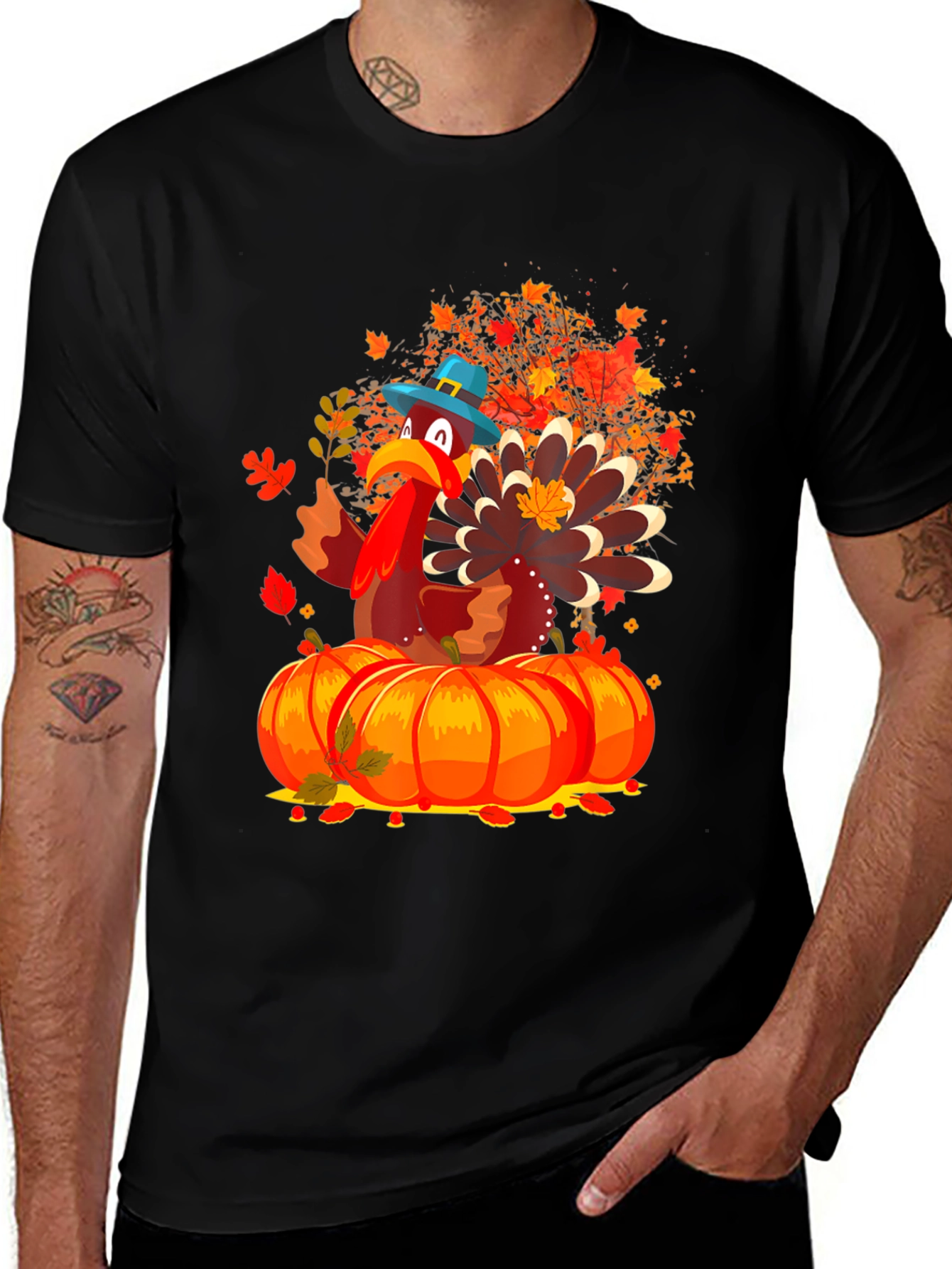Thanksgiving Turkey on Pumpkins T-Shirt
